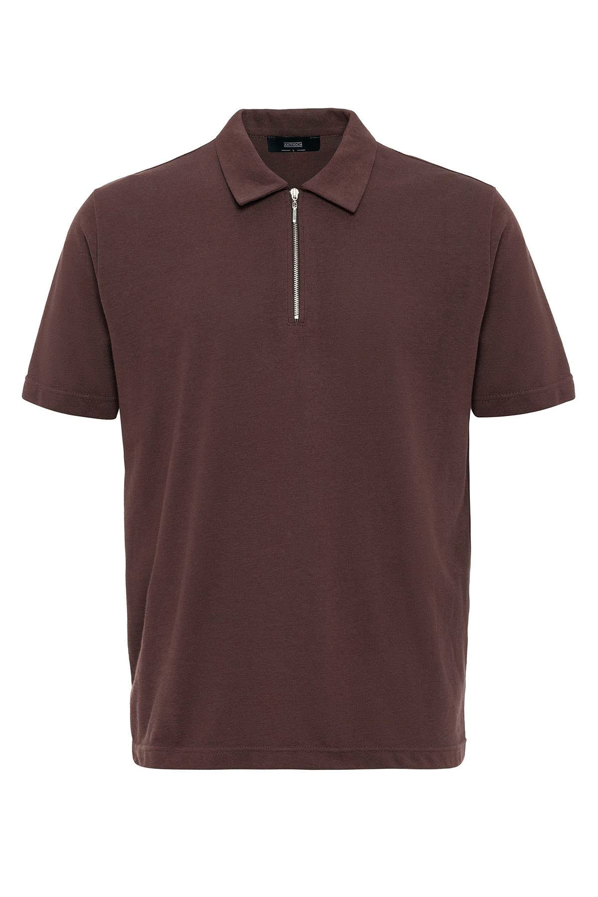 Antioch-Kahve Polo Yaka Fermuarlı Erkek T Shirt-T-Shirts-6-Milagron.com