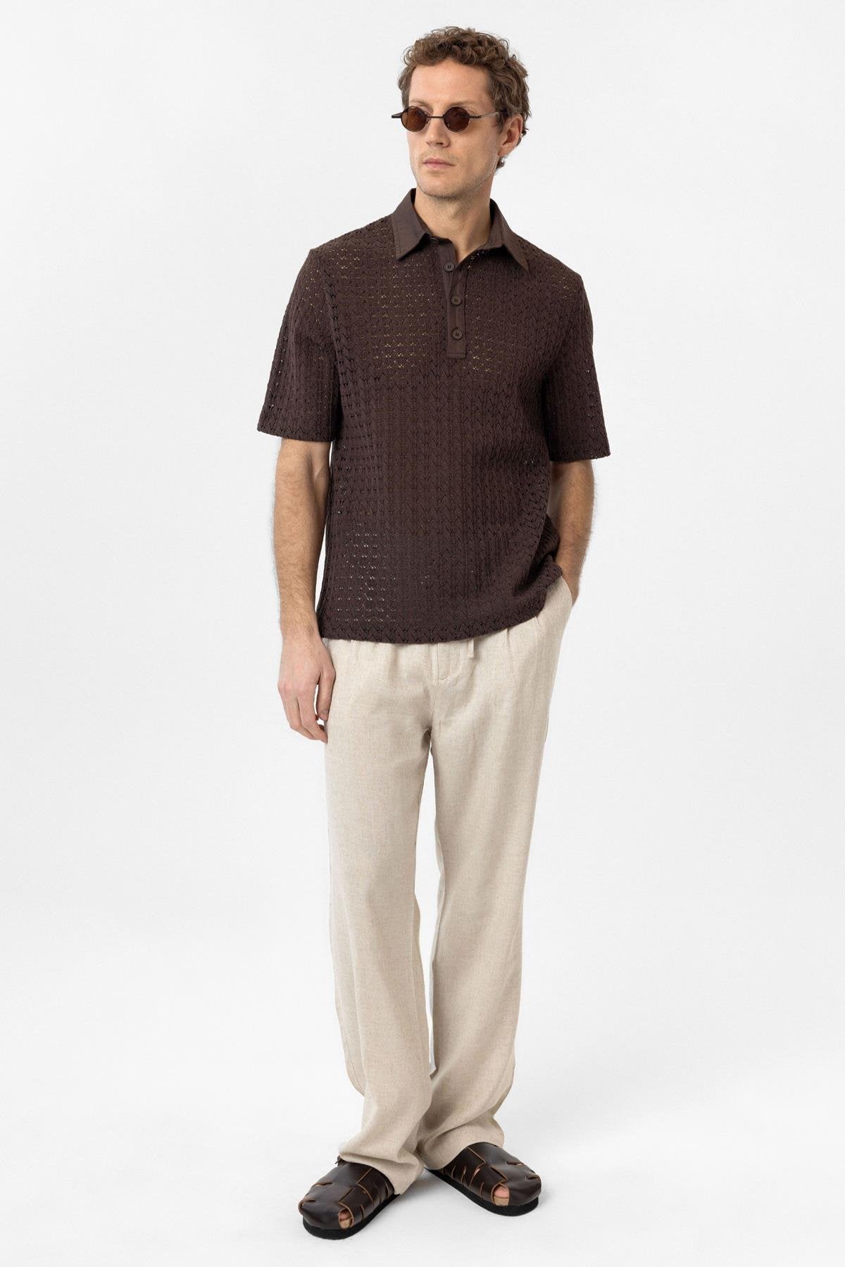 Antioch-Kahve Polo Yaka Örgü Erkek T Shirt-T-Shirts-3-Milagron.com