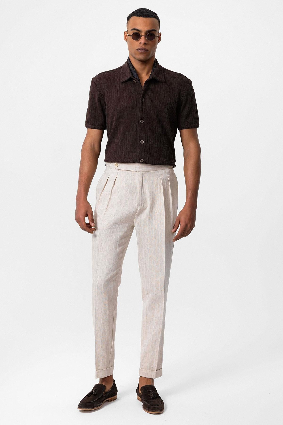 Antioch-Kahve Polo Yaka Örme Kısa Kollu Erkek Gömlek-Gömlek-2-Milagron.com