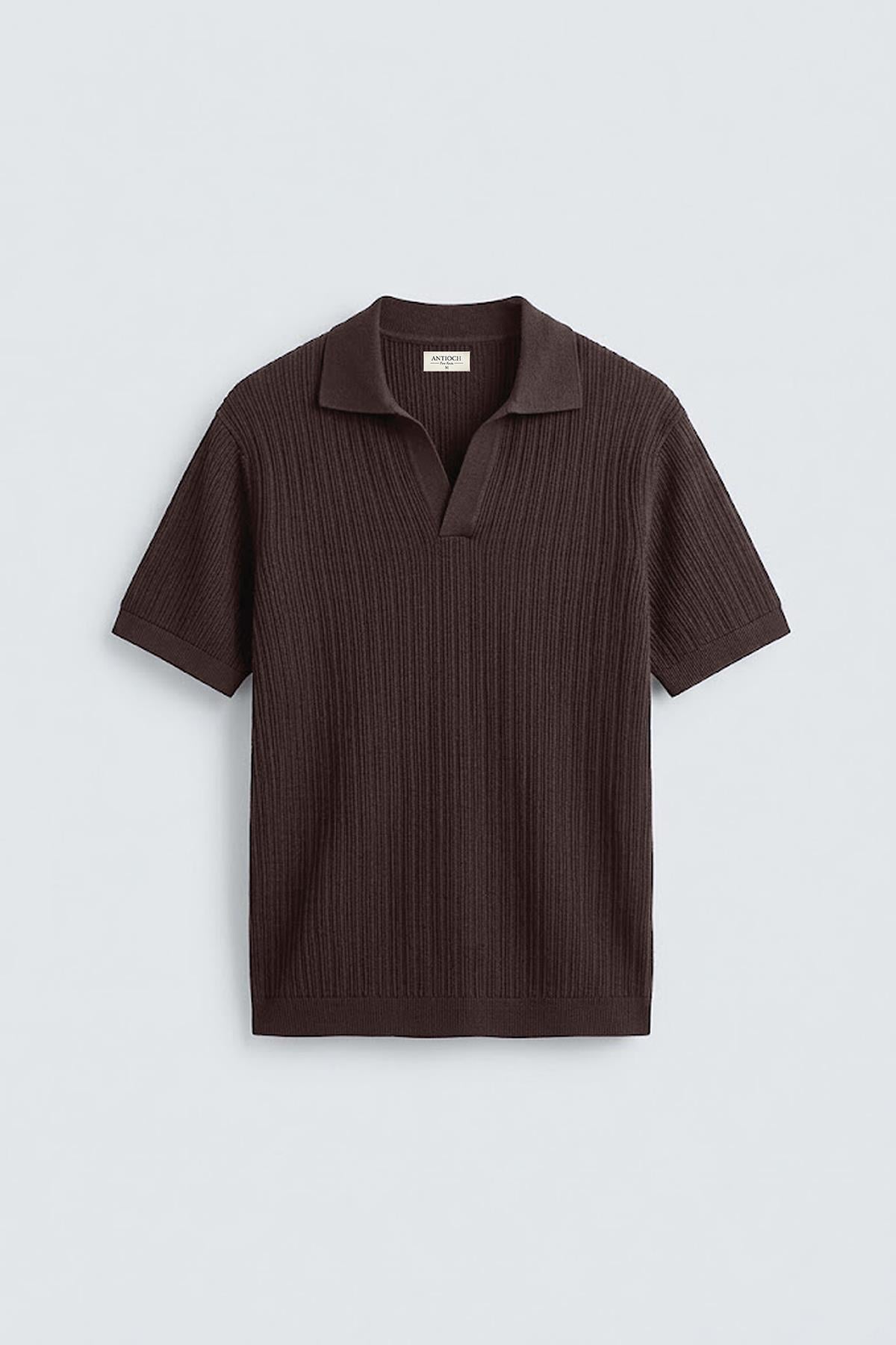 Antioch Kahve Premium Dokulu Erkek Triko T-Shirt