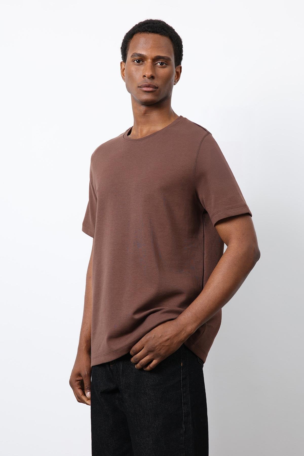 Antioch-Kahve Regular Fit Basic Erkek T Shirt-T-Shirt-4-Milagron.com