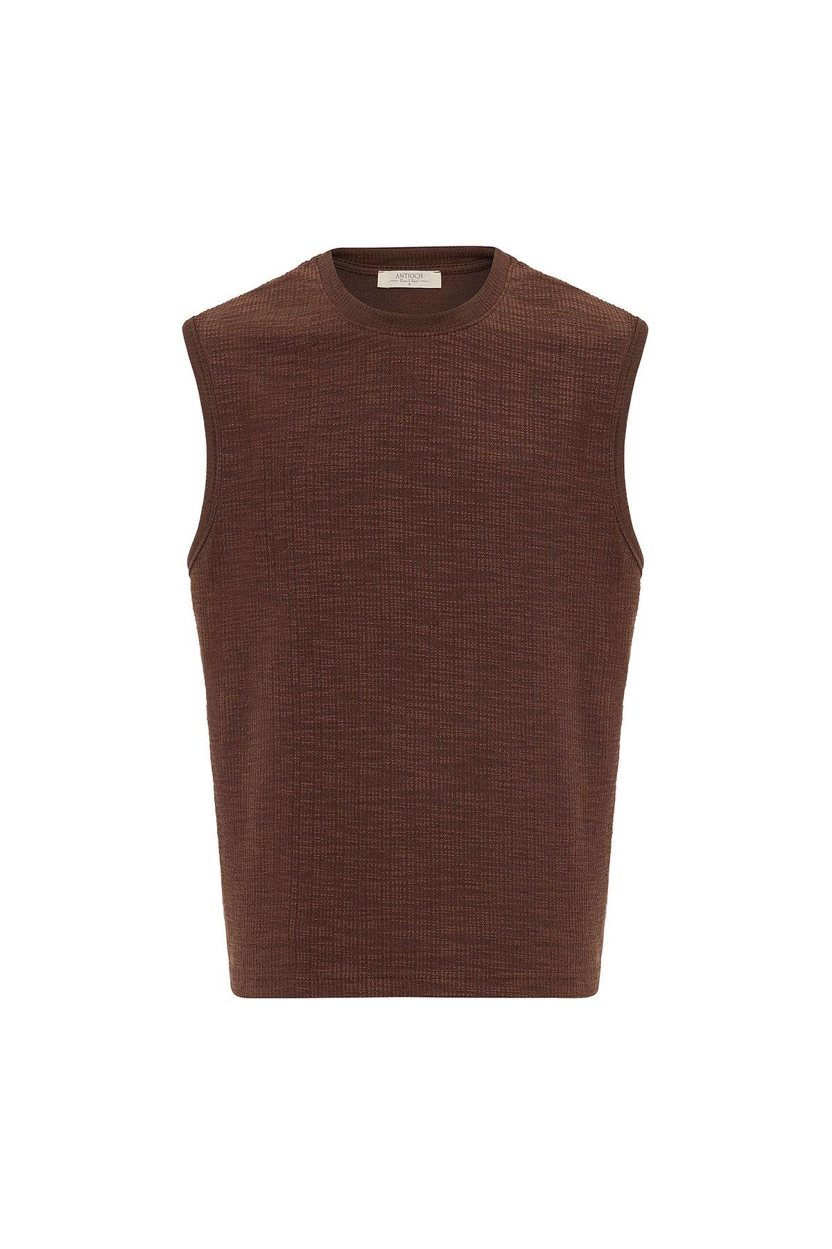 Antioch-Kahve Regular Fit Dokulu Erkek Kolsuz T Shirt-T-Shirts-5-Milagron.com