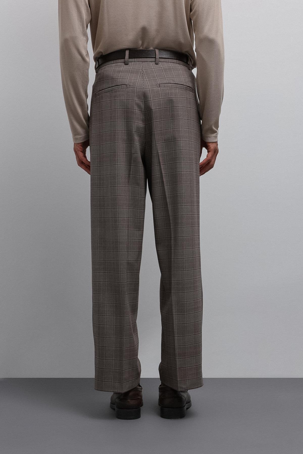 Antioch-Kahve Relax Fit Ekoseli Erkek Pantolon-Kumaş Pantolon-5-Milagron.com