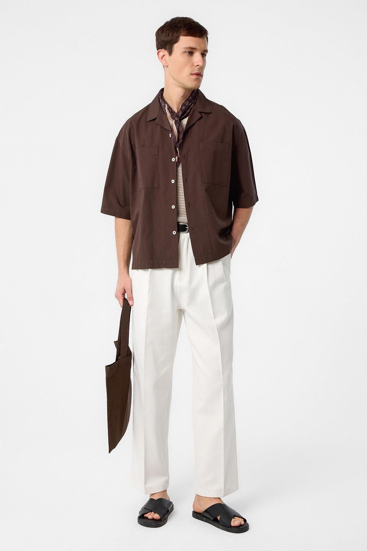 Antioch-Antioch Kahve Relax Fit Kısa Erkek Gömlek-Gömlek-2-Milagron.com