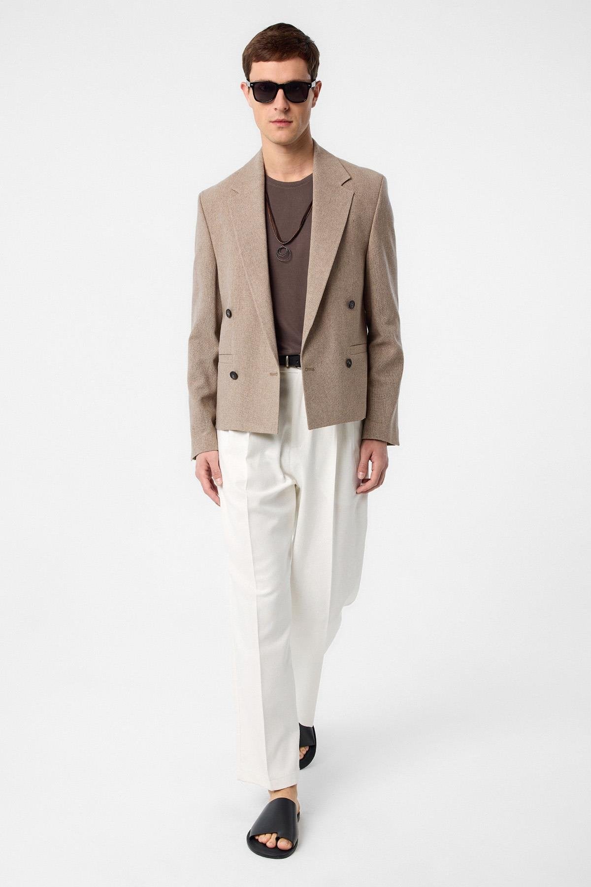 Antioch-Antioch Kahve Relax Fit Kruvaze Crop Erkek Blazer Ceket-Blazer Ceket-1-Milagron.com
