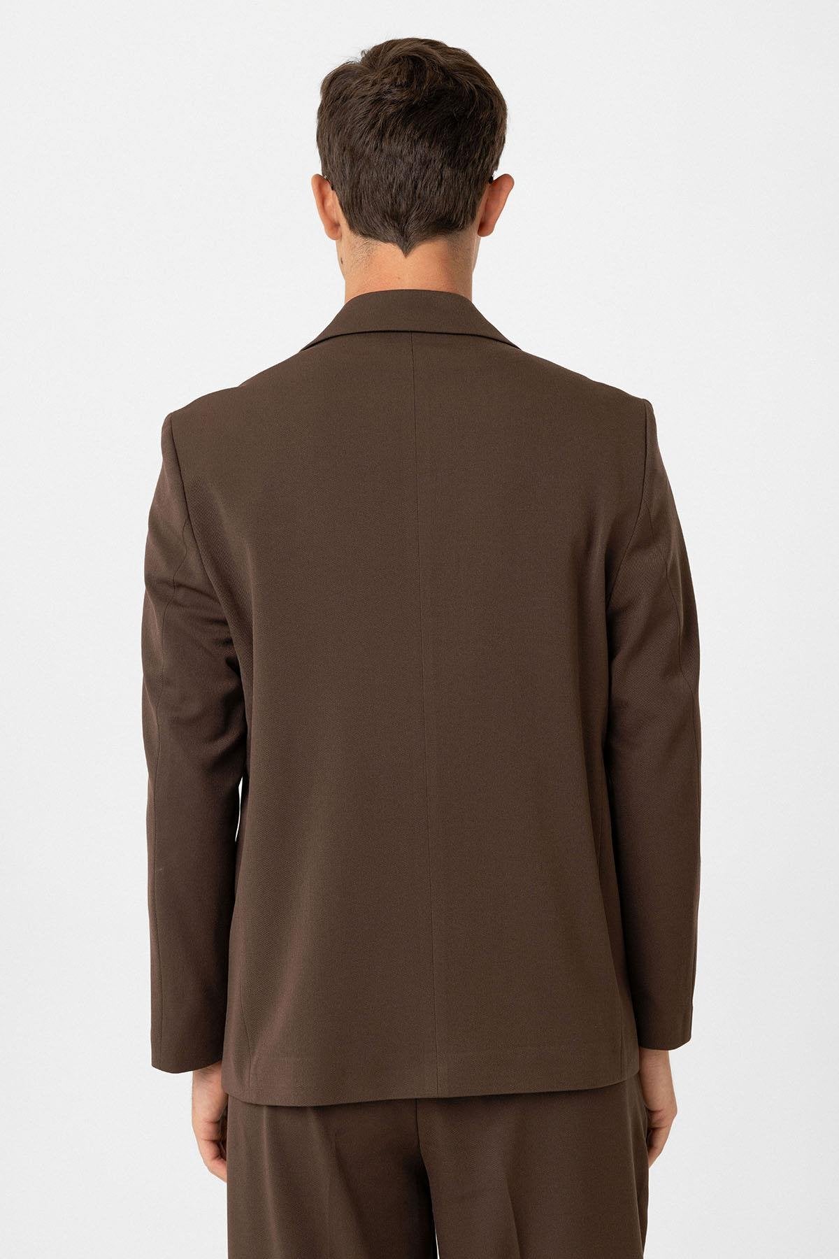 Antioch-Kahve Relax Fit Kruvaze Erkek Blazer Ceket-Ceket-5-Milagron.com