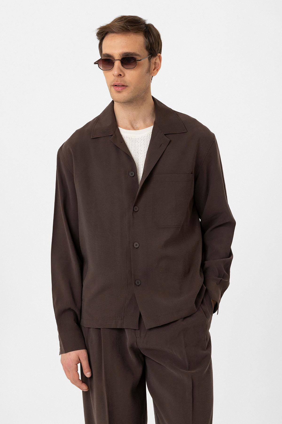 Antioch-Kahve Relax Fit Modal Kumaş Erkek Gömlek-Gömlek-2-Milagron.com