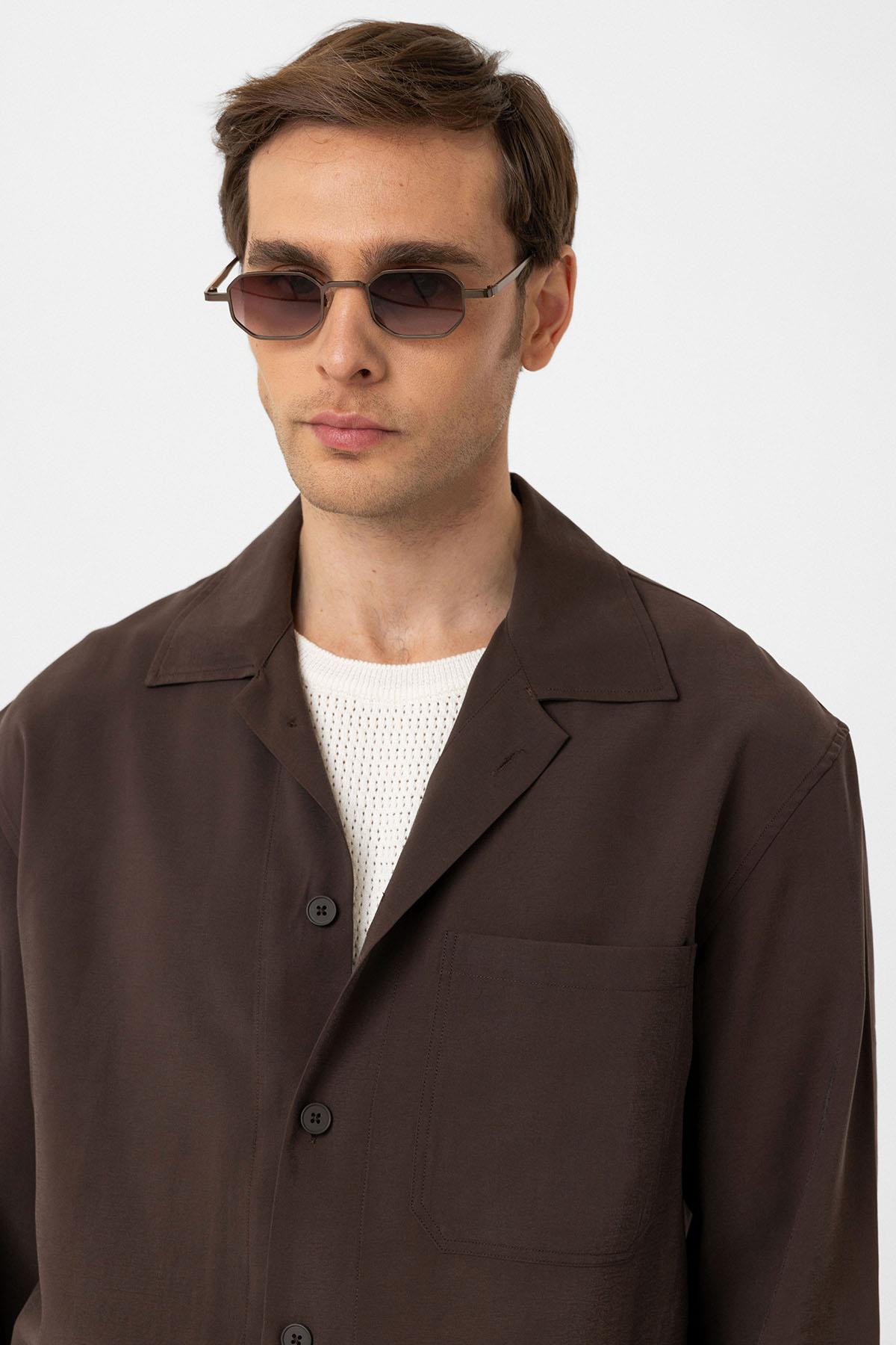 Antioch-Kahve Relax Fit Modal Kumaş Erkek Gömlek-Gömlek-4-Milagron.com