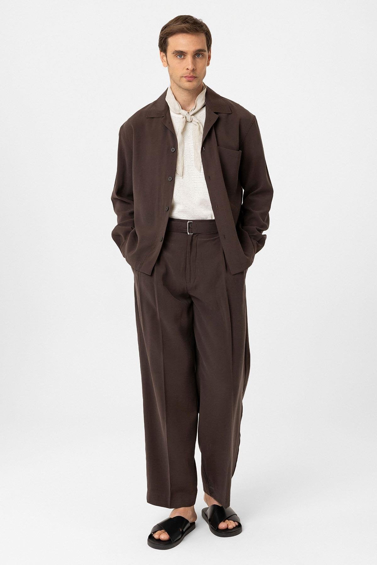 Antioch-Kahve Relax Fit Modal Kumaş Erkek Gömlek-Gömlek-5-Milagron.com