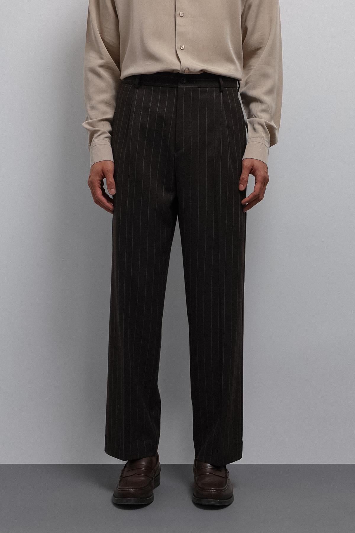 Antioch-Kahve Relax Fit çizgili Erkek Pantolon-Kumaş Pantolon-4-Milagron.com