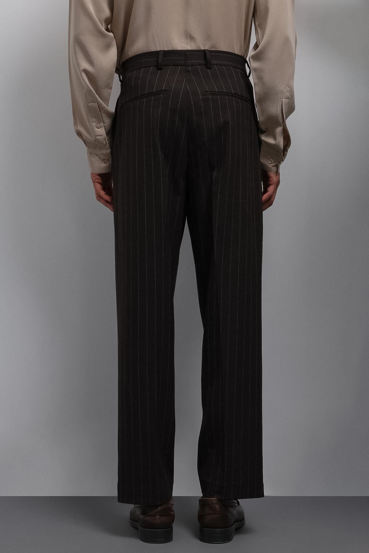 Antioch-Kahve Relax Fit çizgili Erkek Pantolon-Kumaş Pantolon-5-Milagron.com