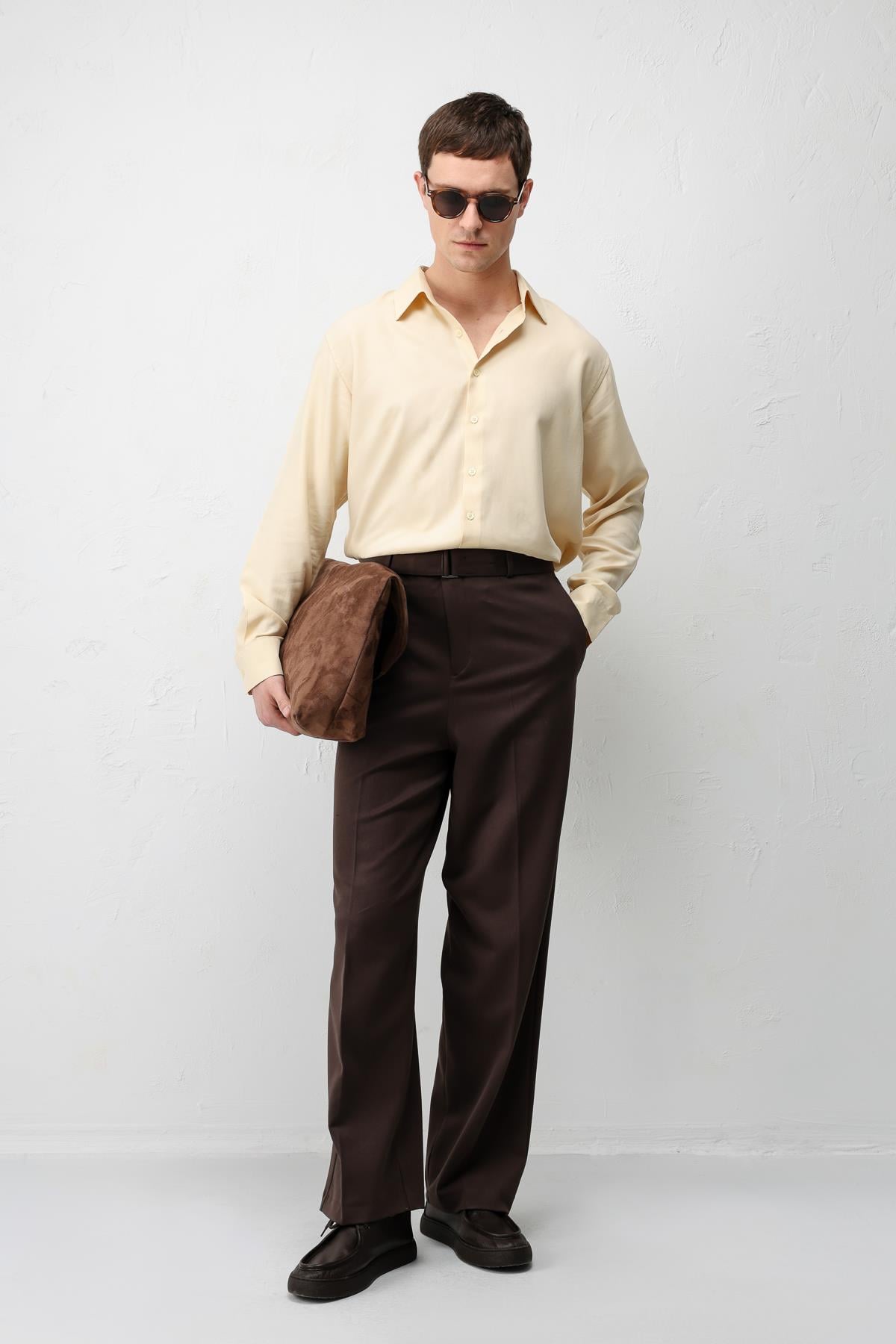 Antioch Kahve Relaxed Fit Kemerli Erkek Pantolon