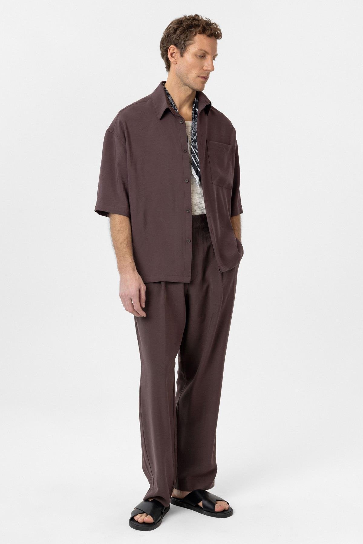 Antioch-Kahve Relaxed Kısa Kollu Erkek Gömlek-Gömlek-2-Milagron.com