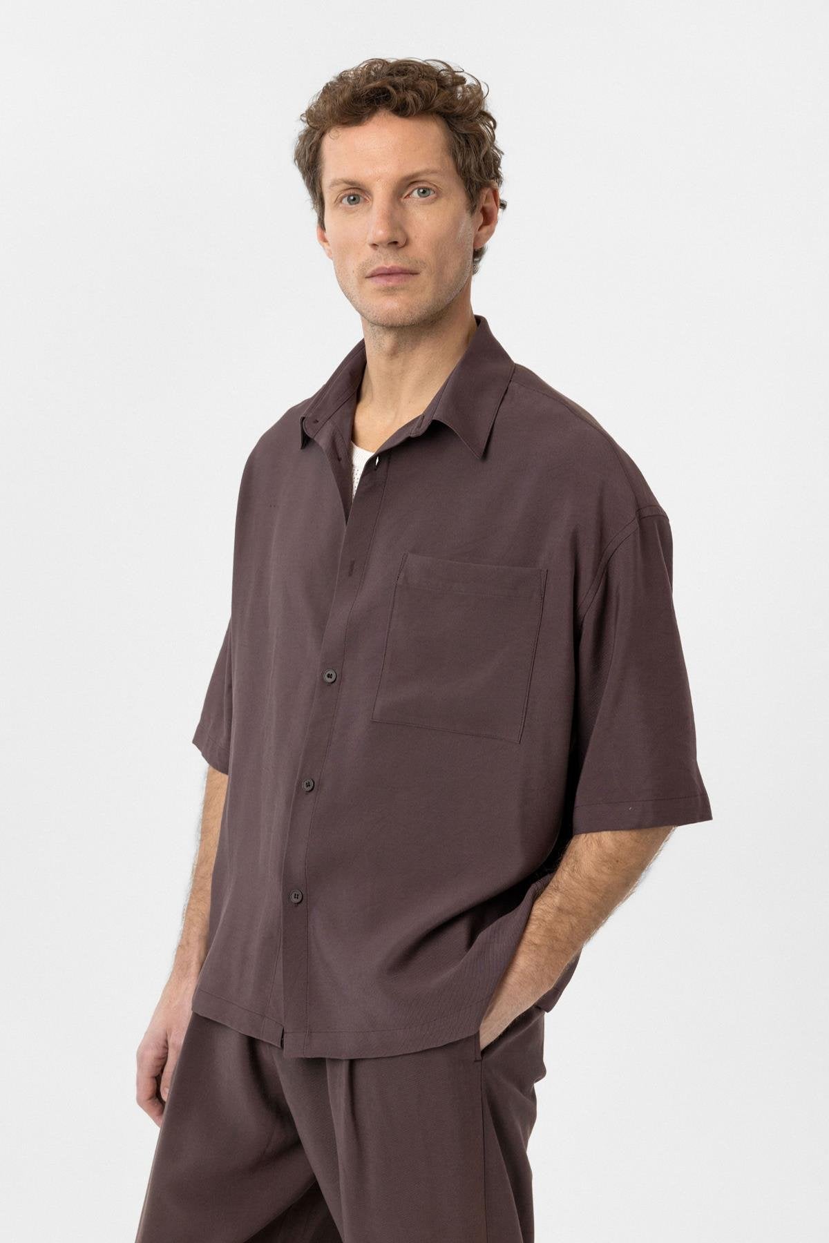 Antioch-Kahve Relaxed Kısa Kollu Erkek Gömlek-Gömlek-4-Milagron.com