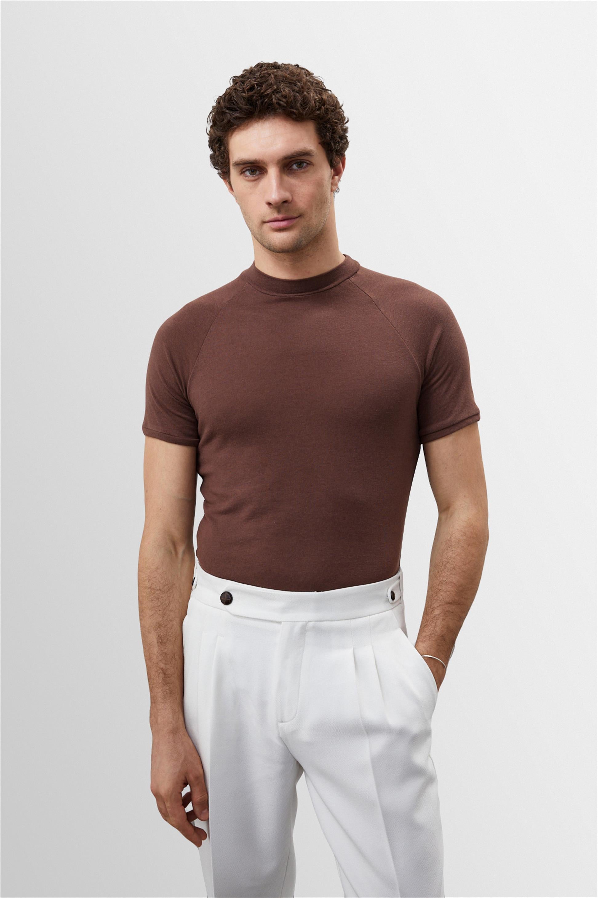 Antioch-Kahve Slim Fit Bisiklet Yaka Erkek T Shirt-T-Shirts-1-Milagron.com