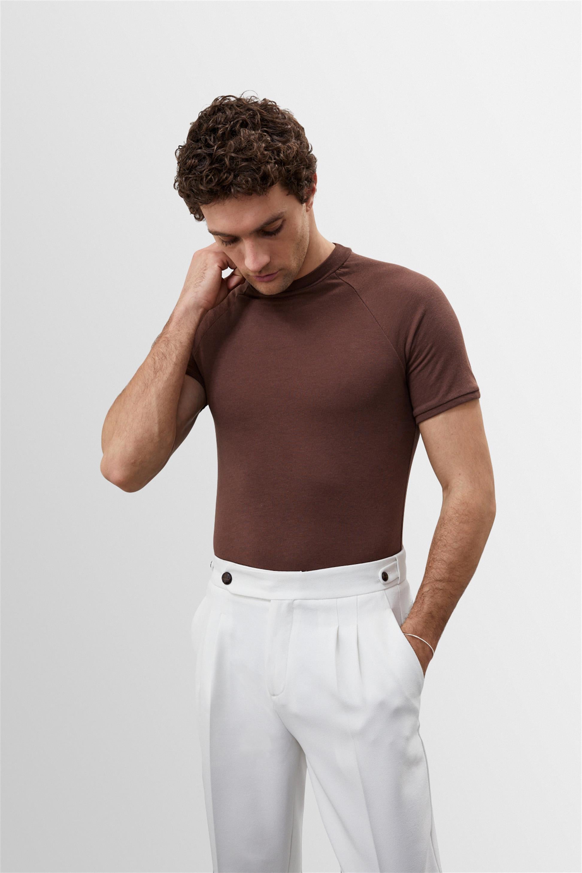 Antioch-Kahve Slim Fit Bisiklet Yaka Erkek T Shirt-T-Shirts-3-Milagron.com