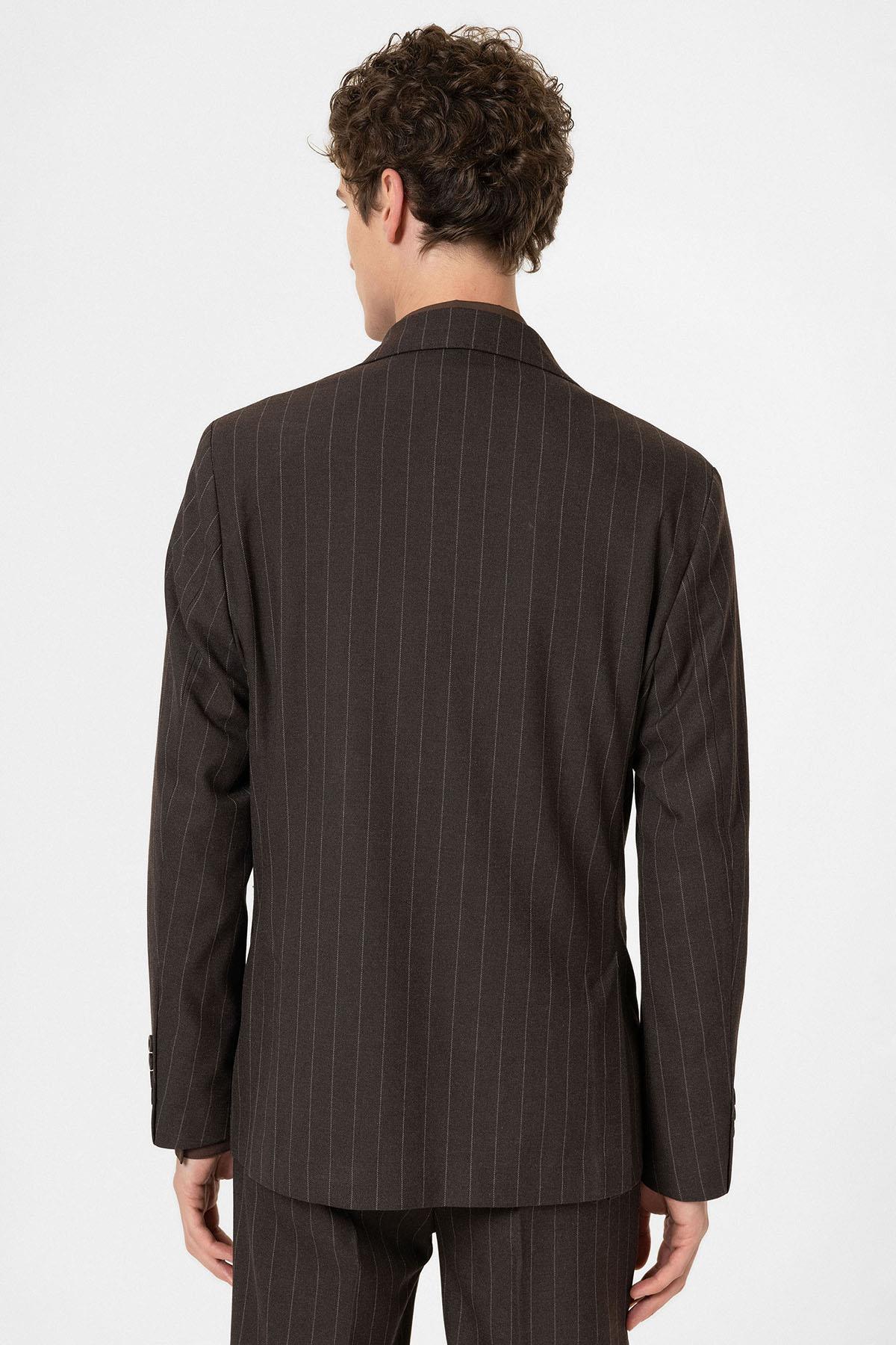 Antioch-Kahve Slim Fit Çizgili Erkek Blazer Ceket-Ceket-7-Milagron.com