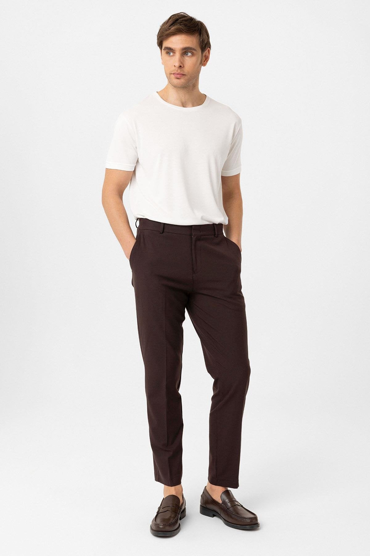 Antioch-Kahve Slim Fit Comfort Erkek Pantolon-Kumaş Pantolon-2-Milagron.com