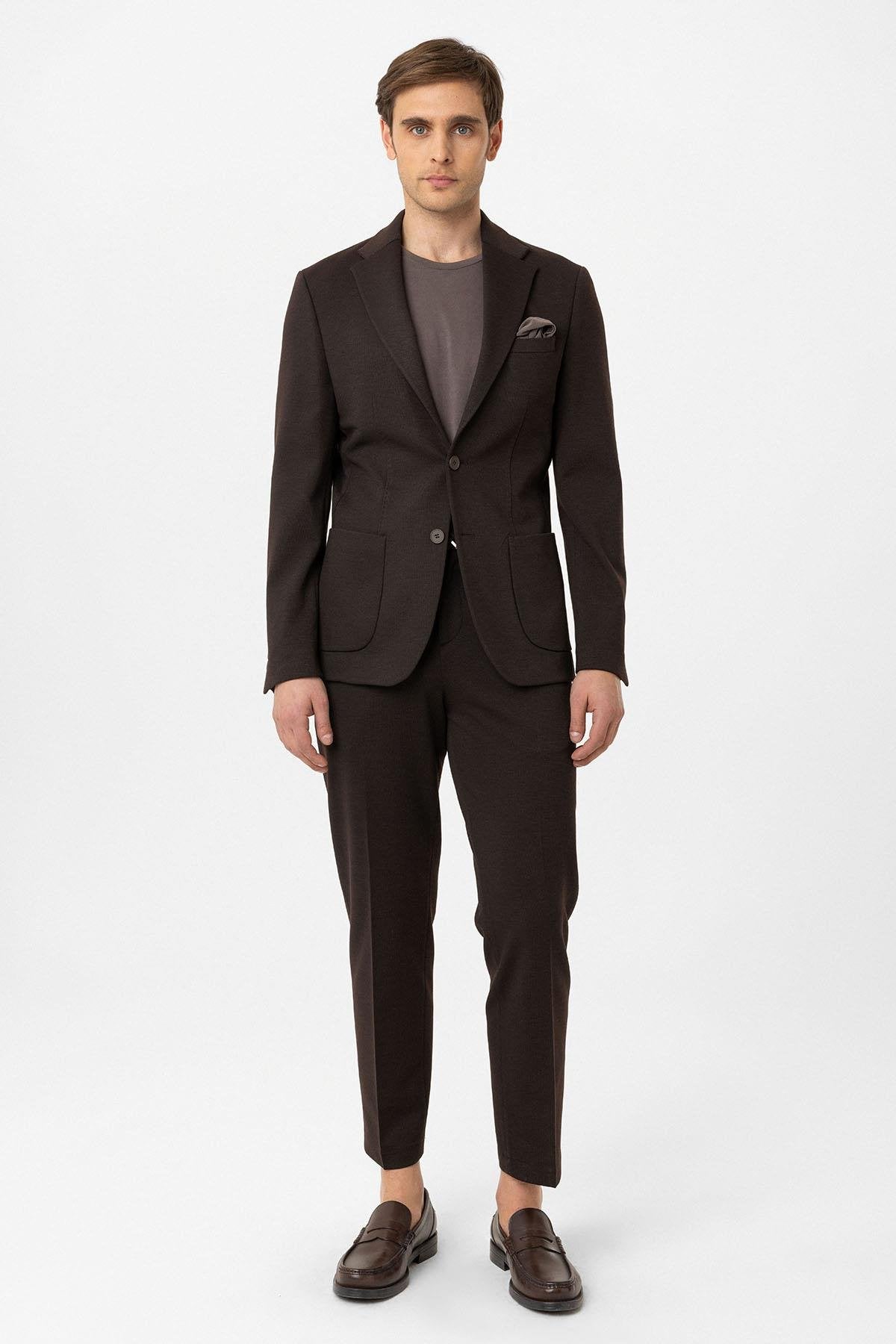Antioch-Kahve Slim Fit Comfort Erkek Takım-Takım Elbise-1-Milagron.com