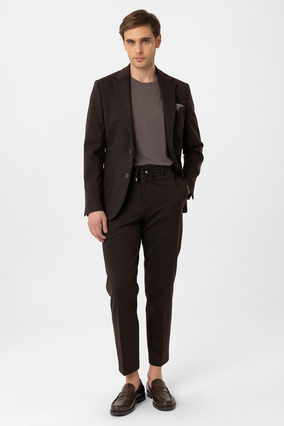 Antioch-Kahve Slim Fit Comfort Erkek Takım-Takım Elbise-2-Milagron.com