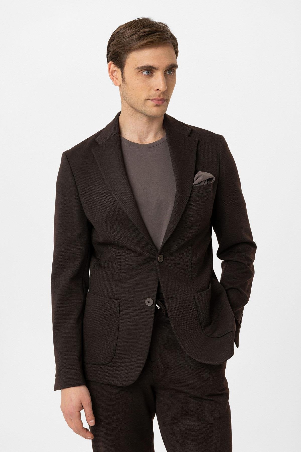 Antioch-Kahve Slim Fit Comfort Erkek Takım-Takım Elbise-4-Milagron.com