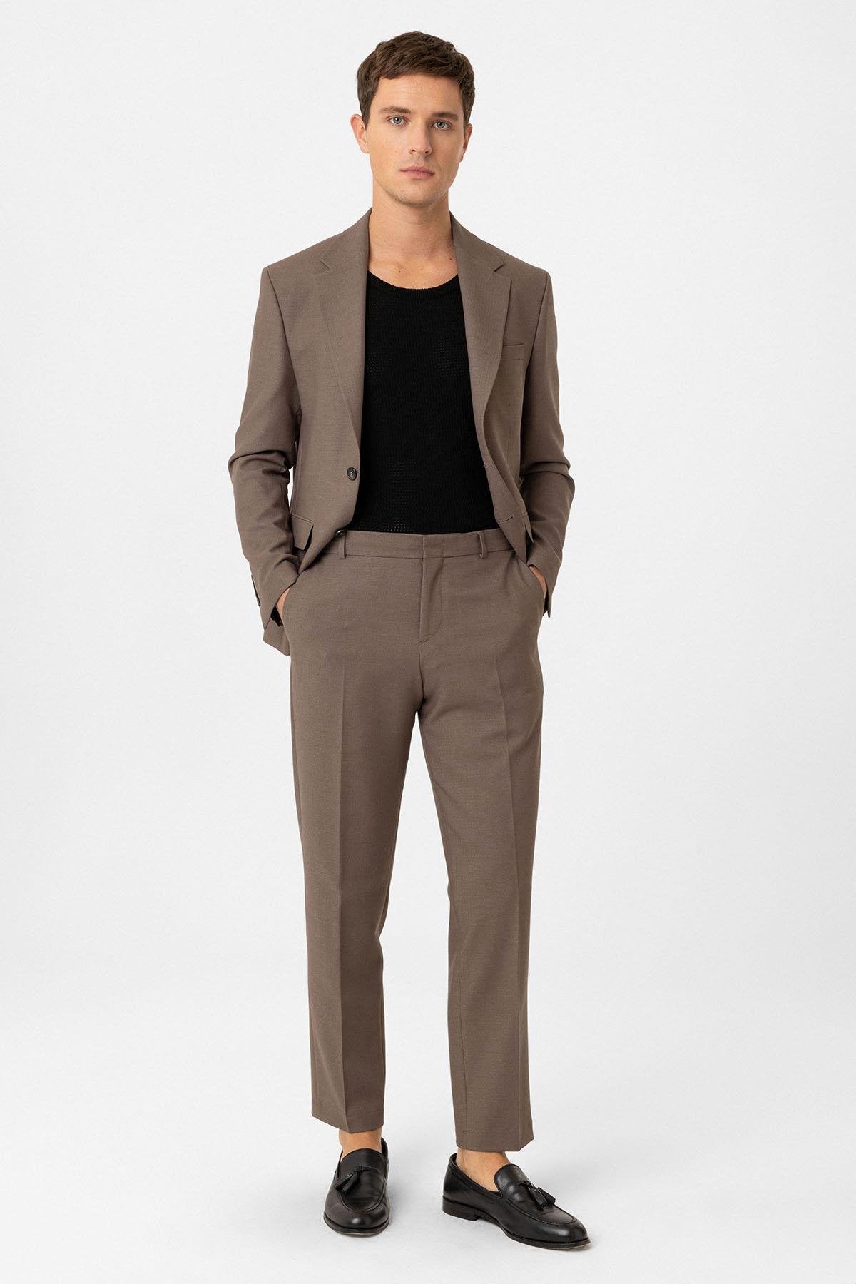 Antioch-Kahve Slim Fit Klasik Erkek Takım-Takım Elbise-1-Milagron.com