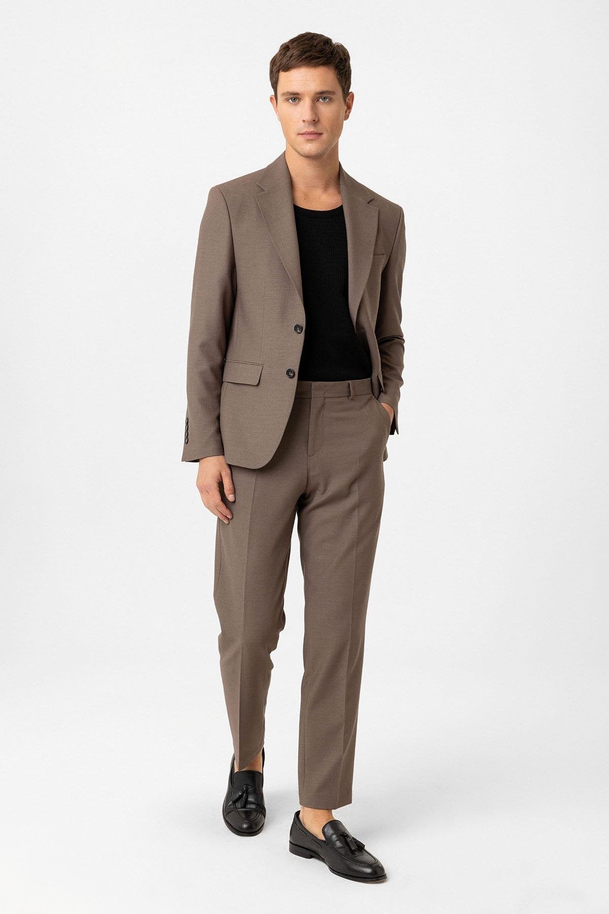 Antioch-Kahve Slim Fit Klasik Erkek Takım-Takım Elbise-2-Milagron.com