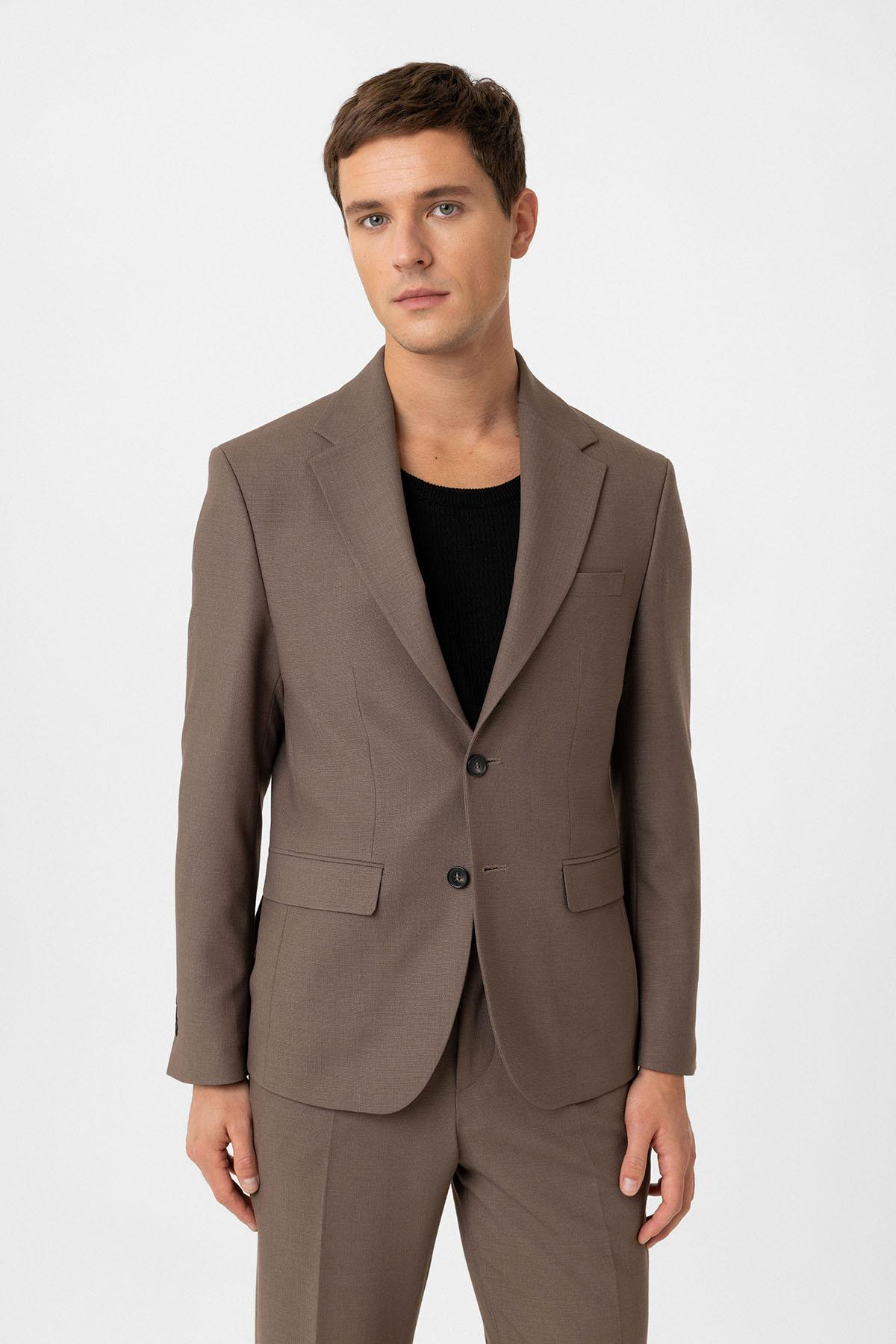 Antioch-Kahve Slim Fit Klasik Erkek Takım-Takım Elbise-3-Milagron.com