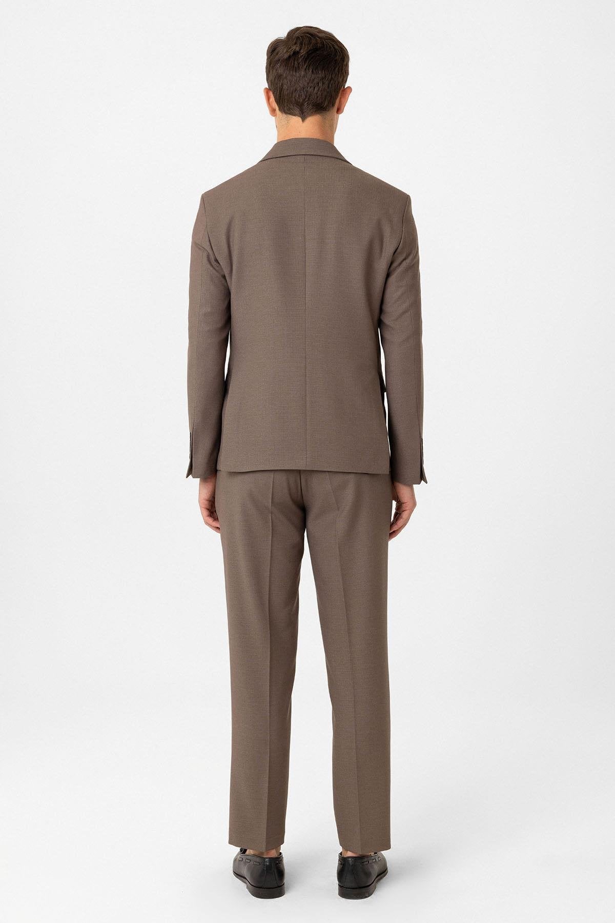 Antioch-Kahve Slim Fit Klasik Erkek Takım-Takım Elbise-6-Milagron.com