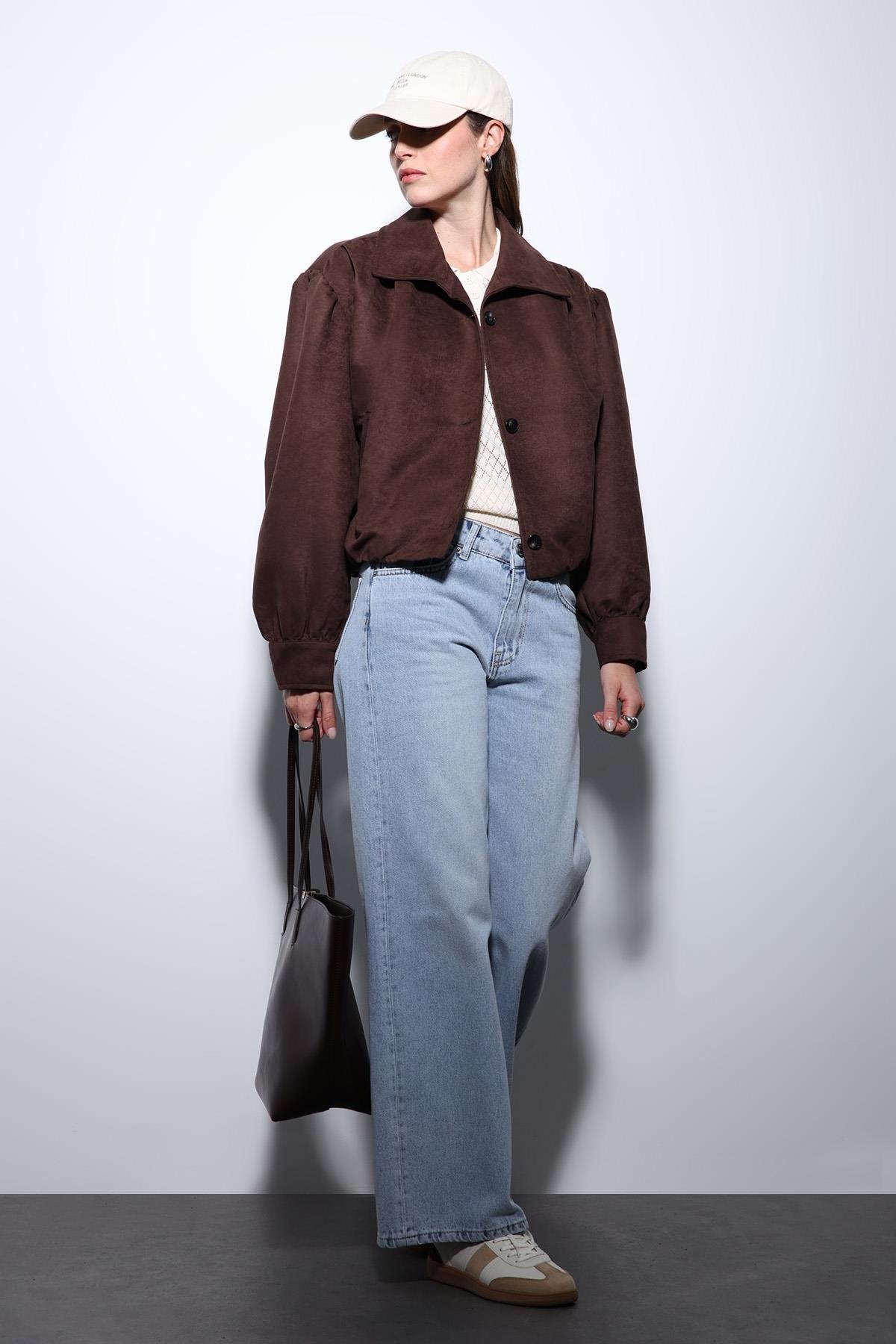 Antioch-Kahve Süet Görünümlü Bomber Kadın Ceket-Ceket-1-Milagron.com