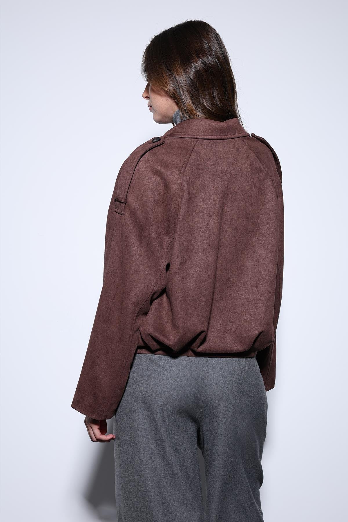 Antioch-Kahve Süet Görünümlü Bomber Kadın Mont-Mont-5-Milagron.com