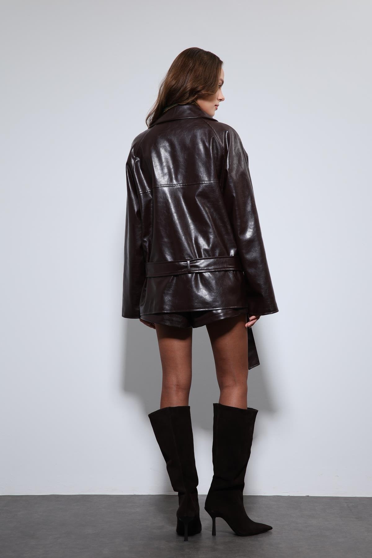 Antioch-Kahve Suni Deri Kemerli Trençkot-Trençkot-9-Milagron.com