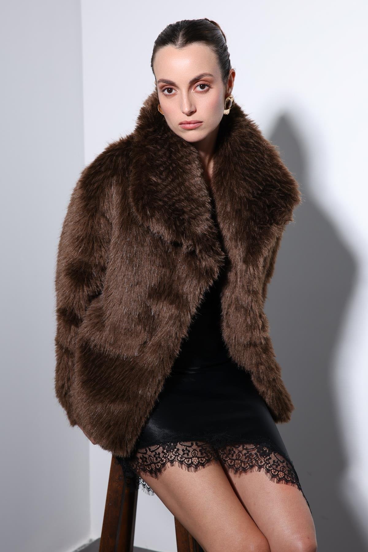 Antioch-Kahve Suni Kürk Kadın Ceket-Ceket-4-Milagron.com