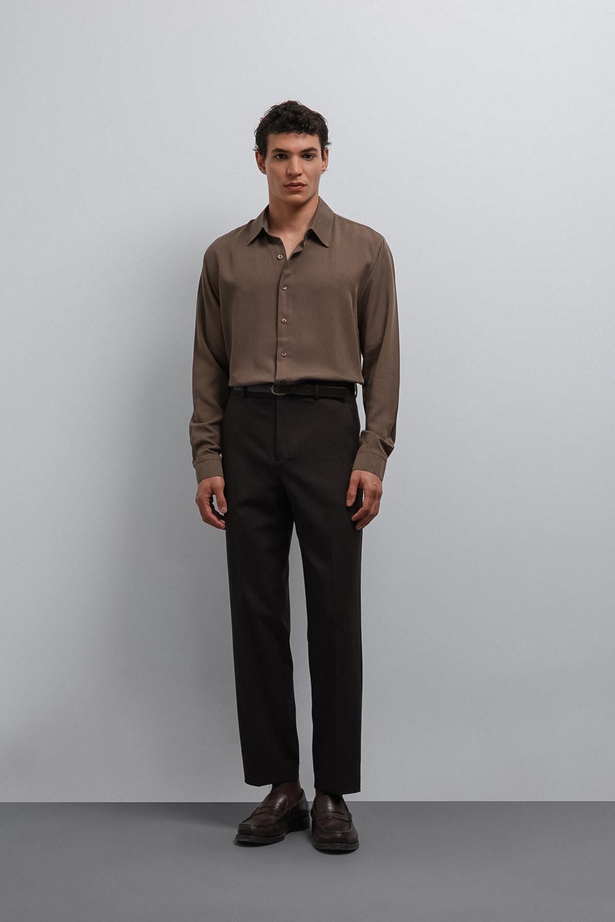 Antioch-Kahve Tapered Fit Erkek Pantolon-Kumaş Pantolon-3-Milagron.com