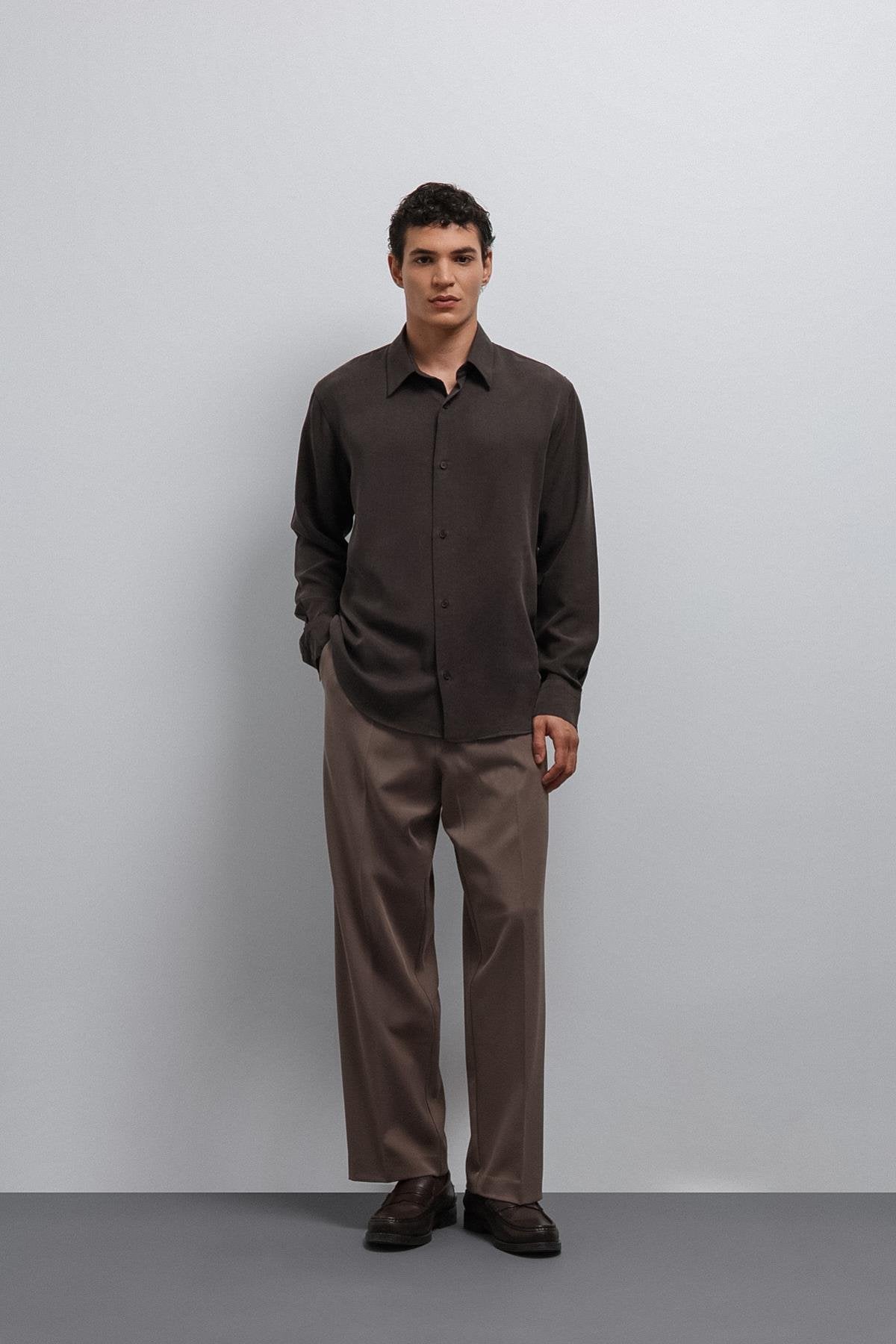 Antioch-Kahve Teknik Regular Fit Erkek Gömlek-Gömlek-3-Milagron.com
