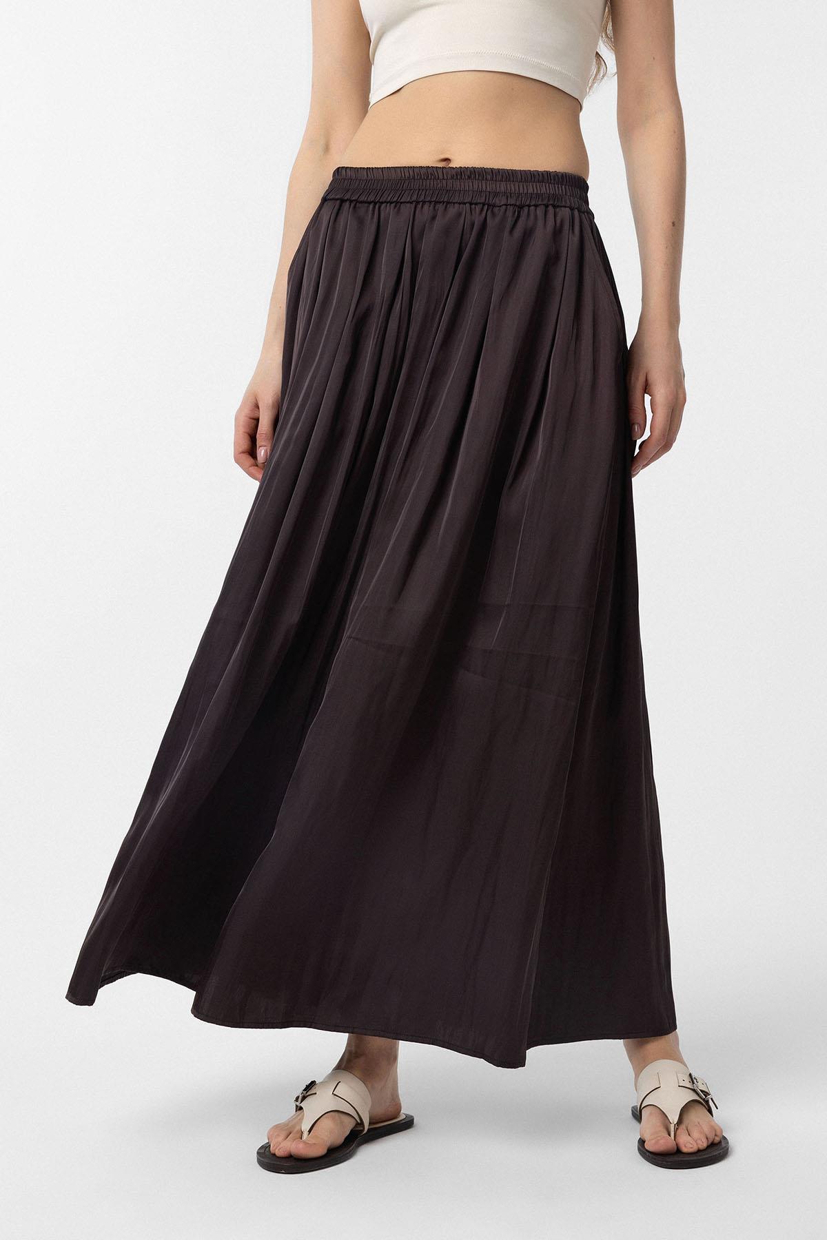 Antioch-Kahve Uzun Dökümlü Pilili Kadın Etek-Etek-1-Milagron.com