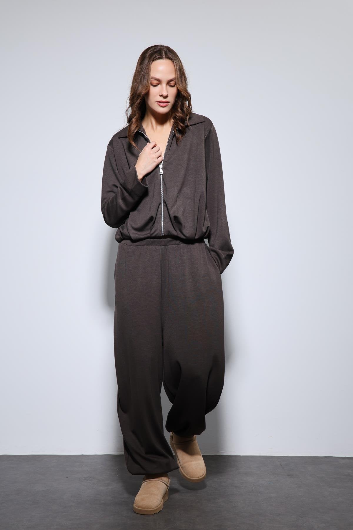 Antioch-Kahve Volümlü Ceket Ve Paça Lastikli Eşofman Takım-Takım-4-Milagron.com