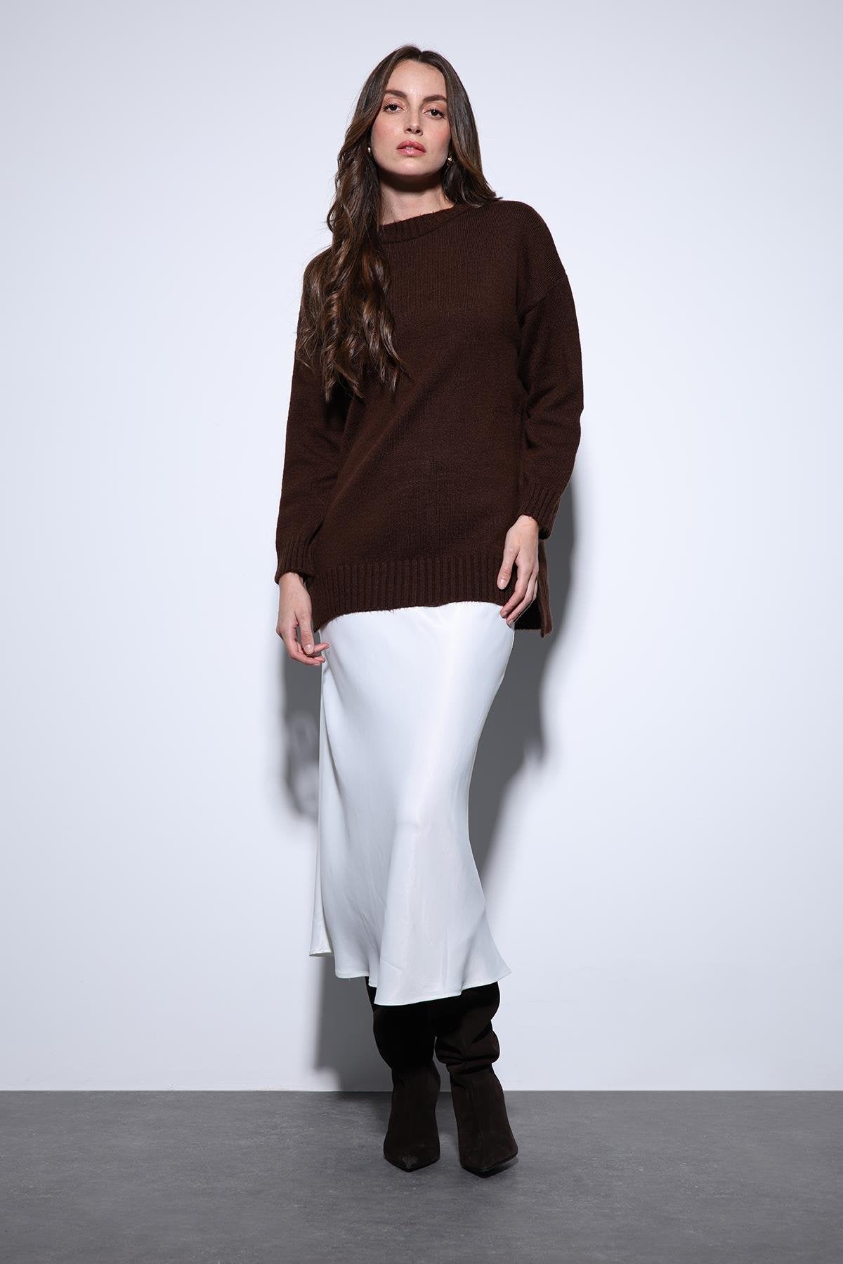 Antioch-Antioch Kahve Yırtmaç Detaylı Kadın Kazak-Kazak-2-Milagron.com