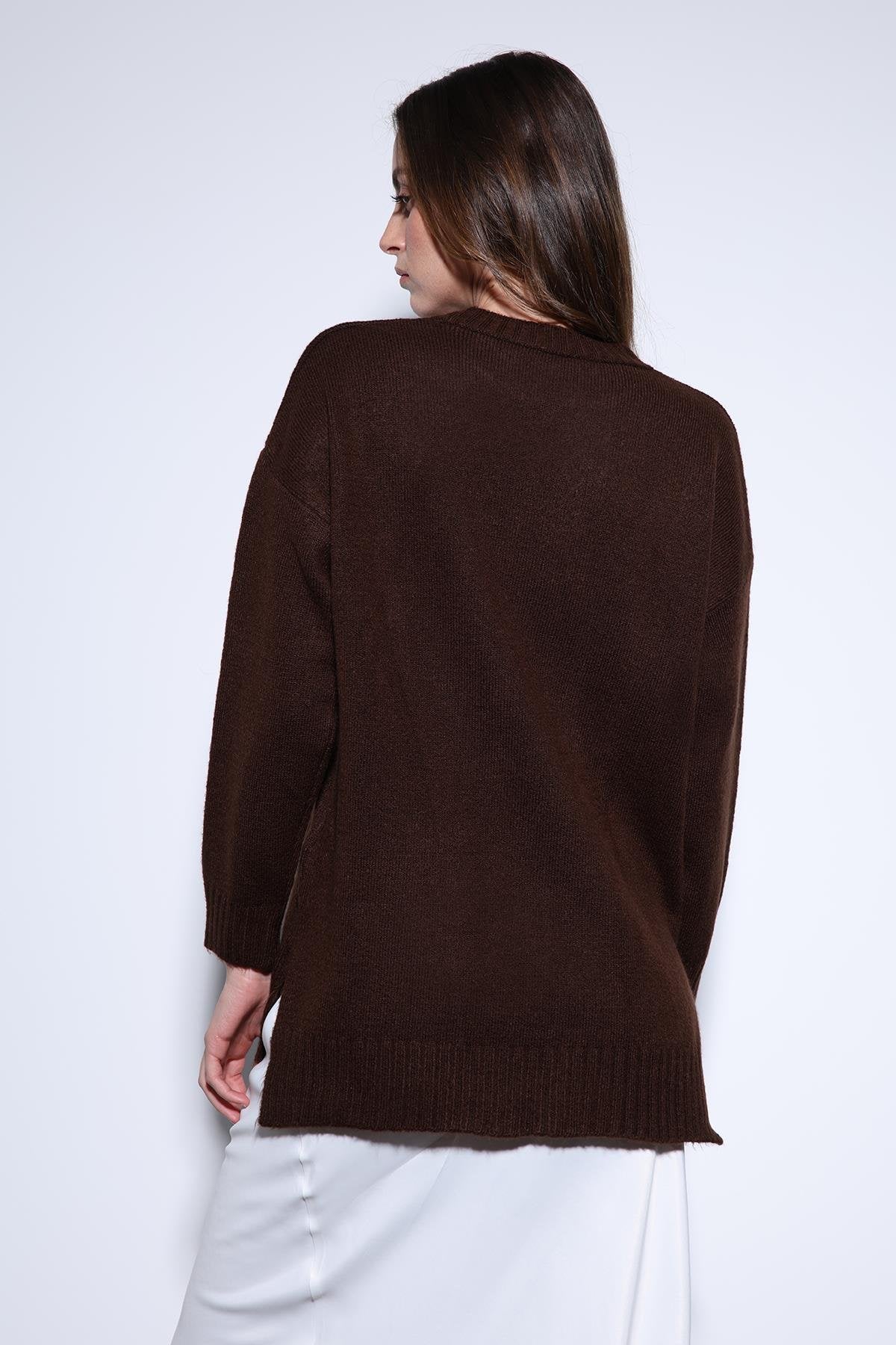 Antioch-Antioch Kahve Yırtmaç Detaylı Kadın Kazak-Kazak-5-Milagron.com