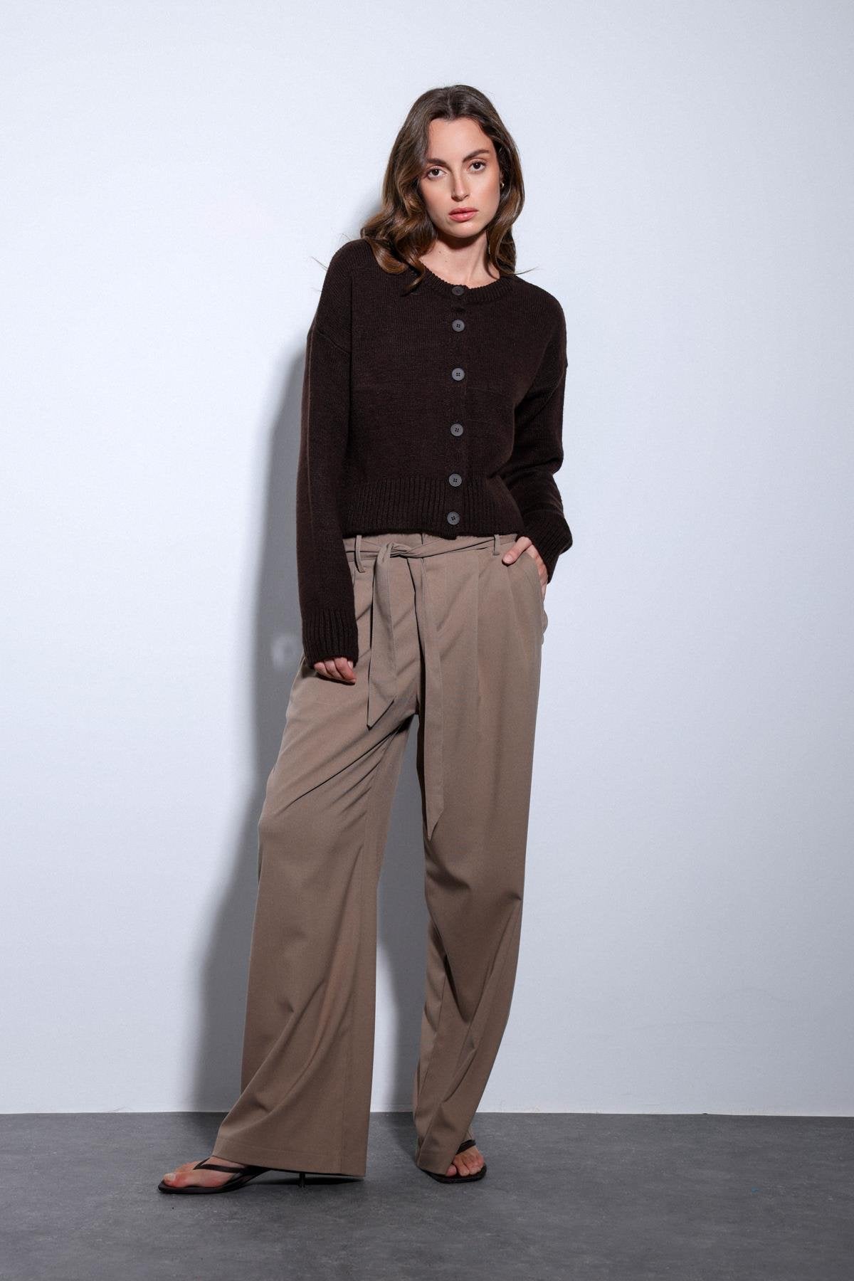 Antioch-Antioch Kahve Yırtmaçlı örgü Triko Kadın Kazak-Kazak-3-Milagron.com