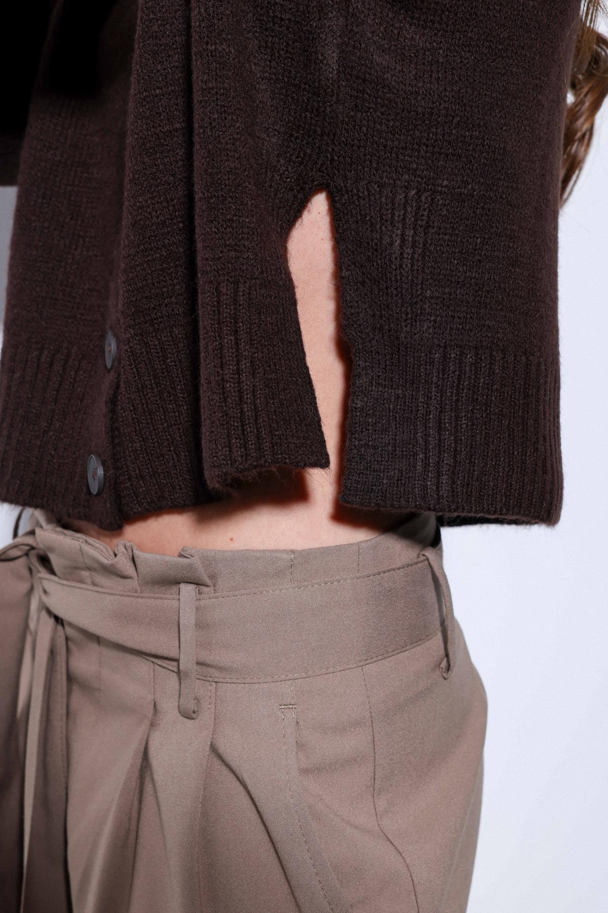 Antioch-Antioch Kahve Yırtmaçlı örgü Triko Kadın Kazak-Kazak-5-Milagron.com