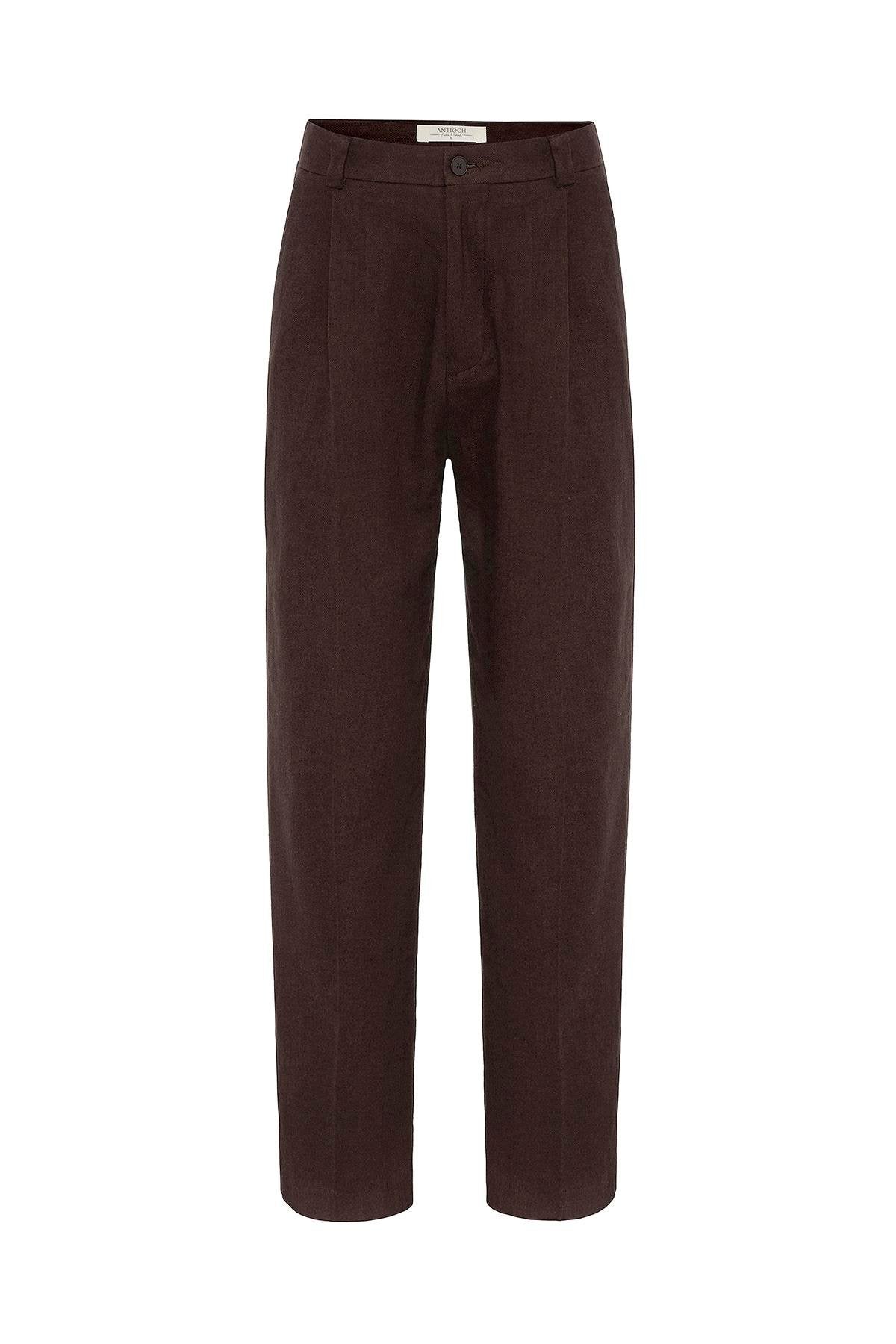 Antioch-Kahve Yüksek Bel Keten Karışımlı Erkek Pantolon-Kumaş Pantolon-6-Milagron.com