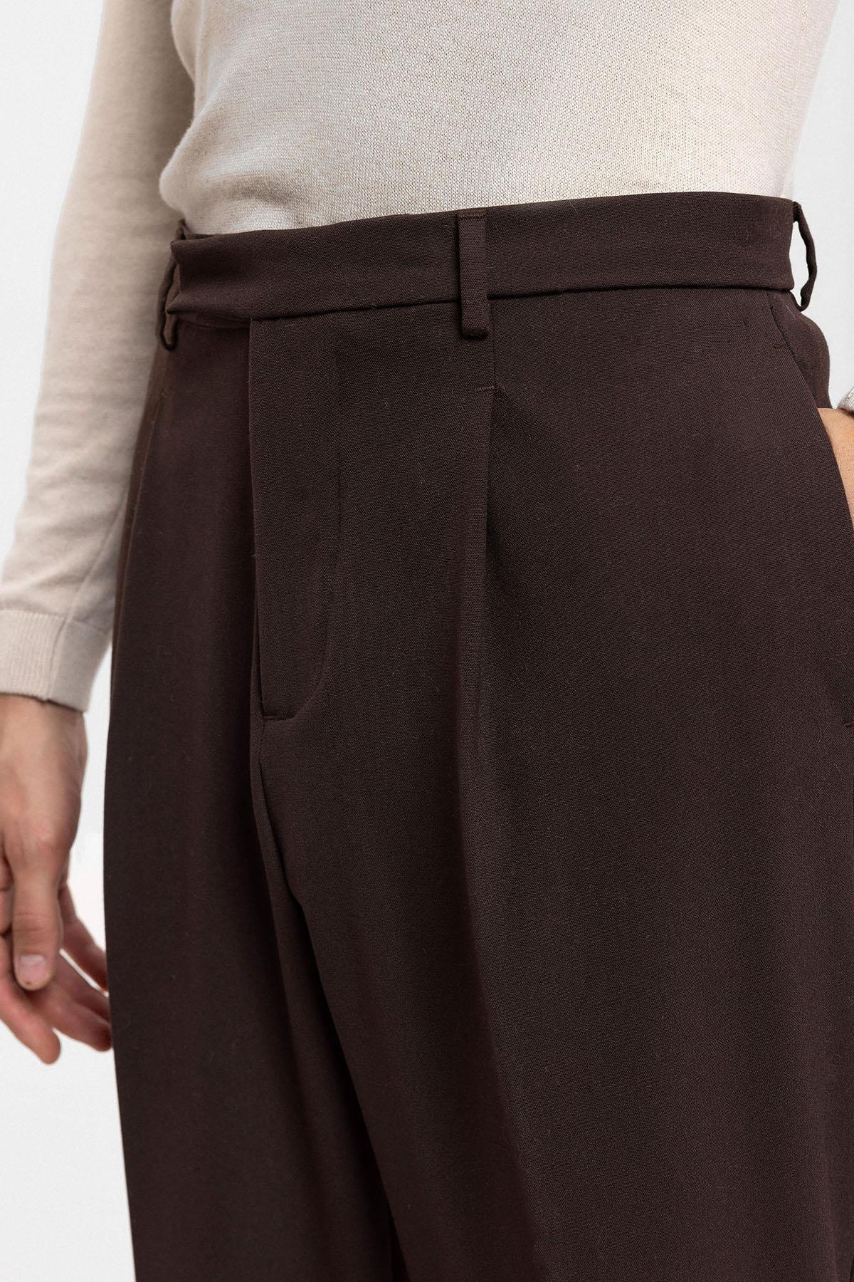 Antioch-Kahve Yüksek Bel Paça Fermuarlı Erkek Pantolon-Kumaş Pantolon-6-Milagron.com