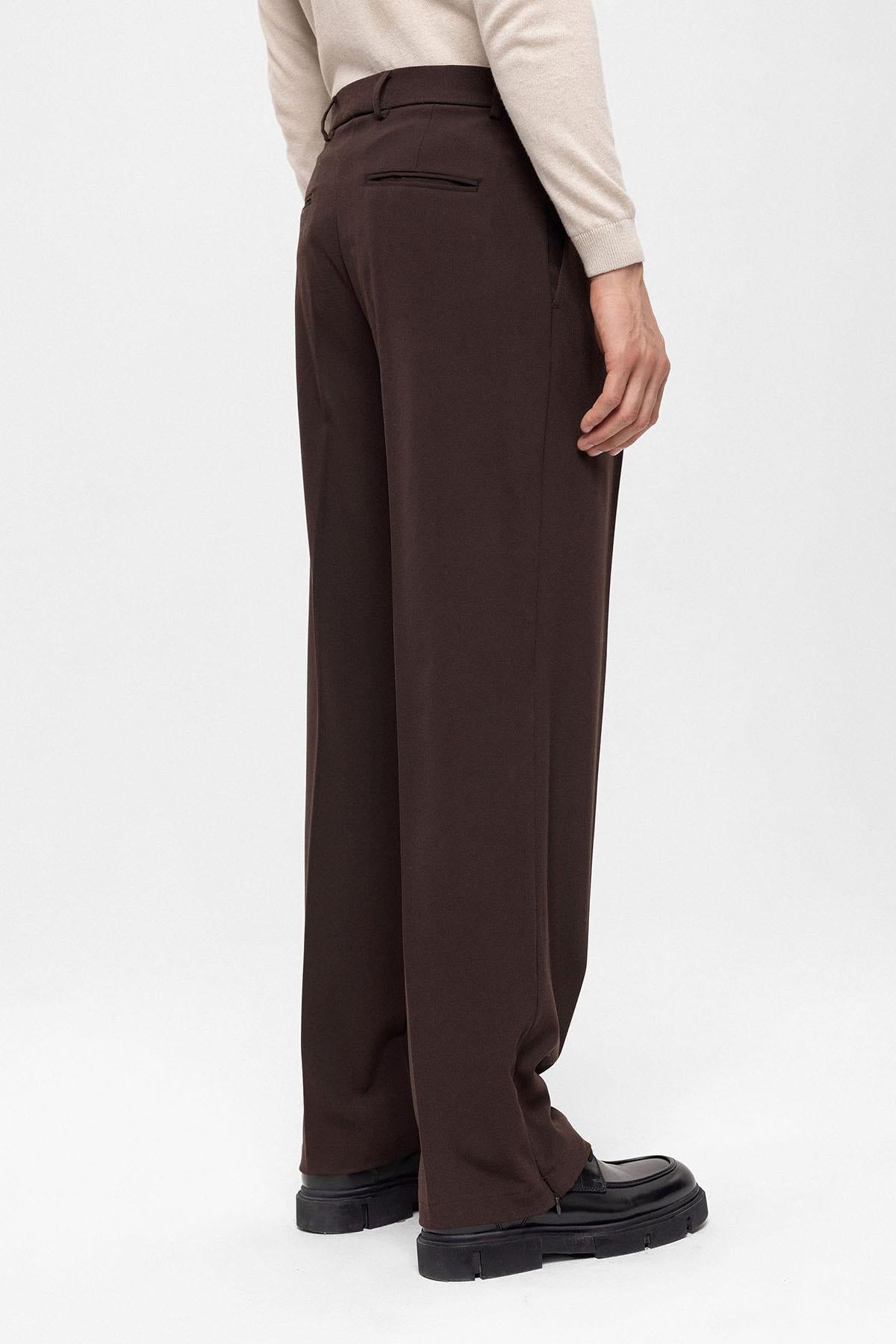 Antioch-Kahve Yüksek Bel Paça Fermuarlı Erkek Pantolon-Kumaş Pantolon-7-Milagron.com