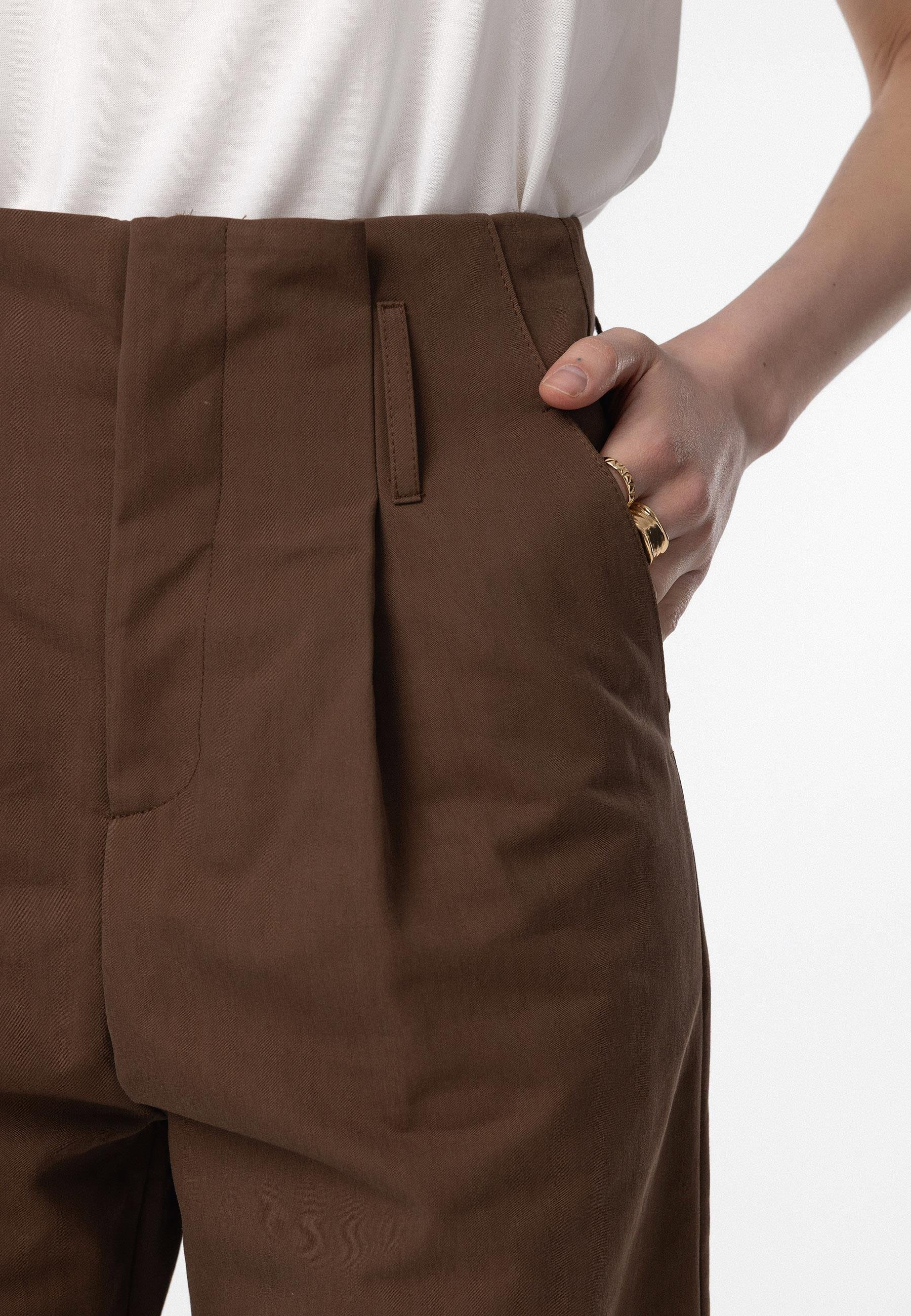 Antioch-Kahve Yüksek Bel Paçası Düğmeli Fit Kadın Pantolon-Kumaş Pantolon-5-Milagron.com