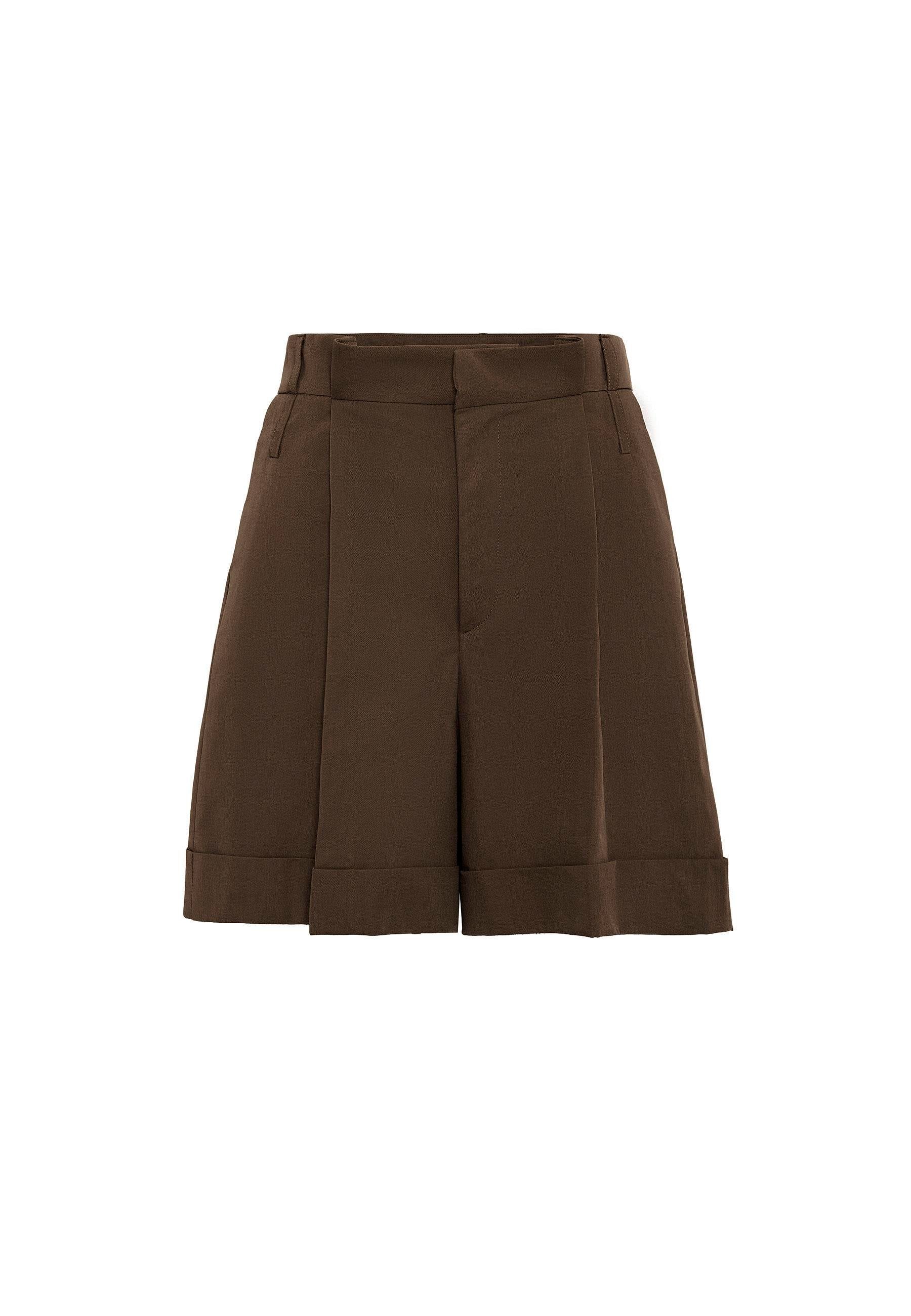 Antioch-Kahve Yüksek Bel Pensli Kadın Bermuda Şort-Şort-5-Milagron.com