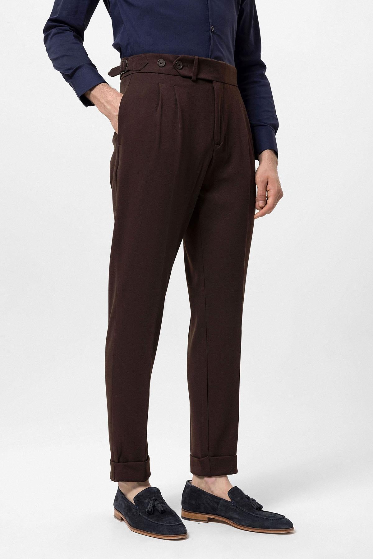 Antioch-Kahve Yüksek Bel Pileli Carrot Fit Erkek Pantolon-Pantolon-1-Milagron.com