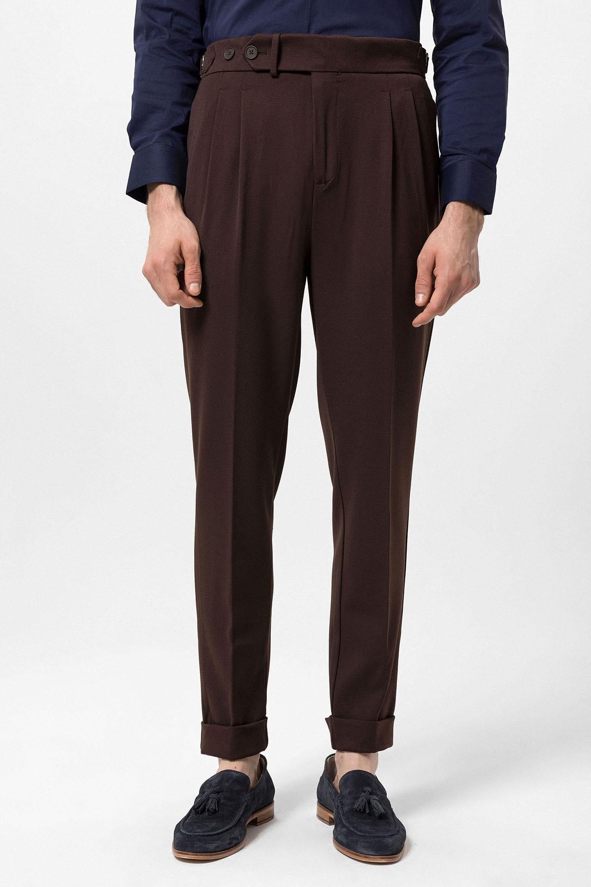 Antioch-Kahve Yüksek Bel Pileli Carrot Fit Erkek Pantolon-Pantolon-2-Milagron.com