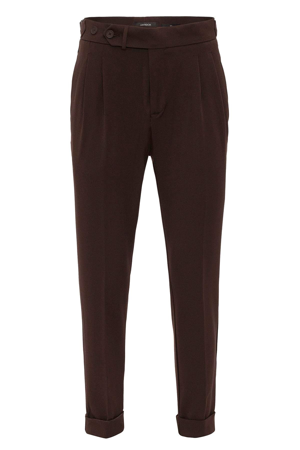 Antioch-Kahve Yüksek Bel Pileli Carrot Fit Erkek Pantolon-Pantolon-6-Milagron.com