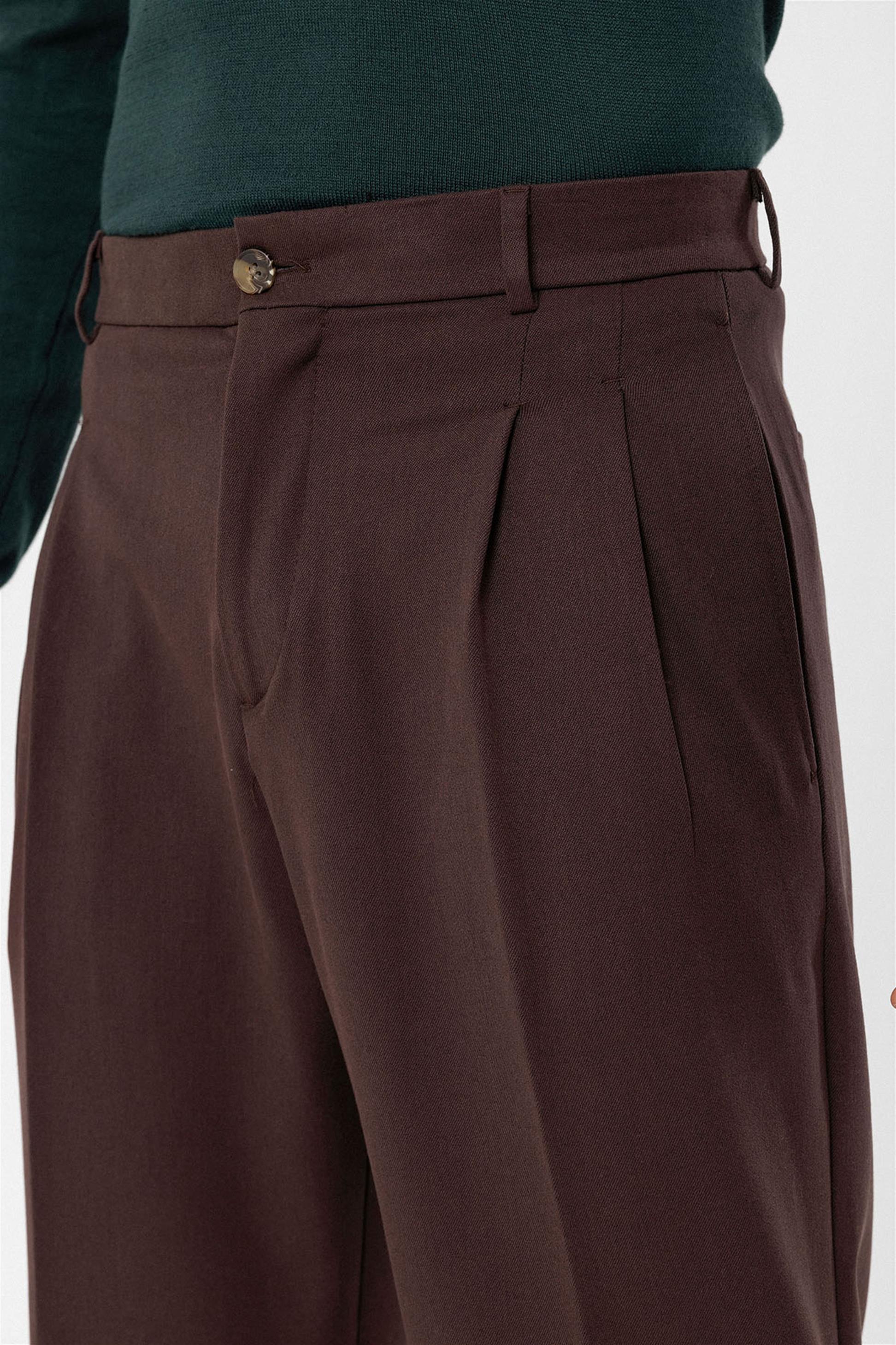 Antioch-Kahve Yüksek Bel Pileli Rahat Kalıp Erkek Pantolon-Pantolon-5-Milagron.com